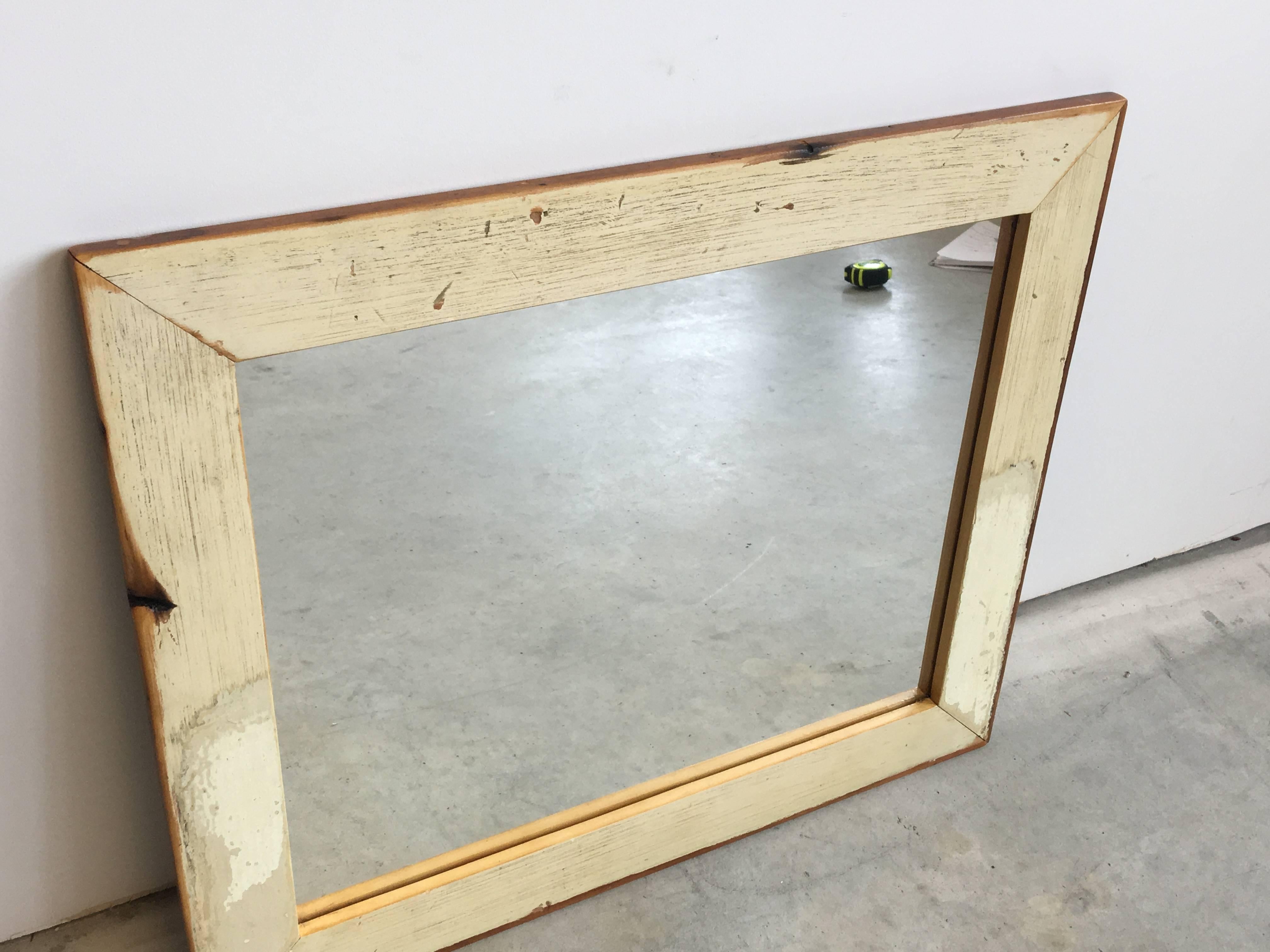 Offered is a stunning, local Richmond, Virginia artists repurposed antique white-washed wood mirror, by Alleywood Studios. A truly immaculate and sturdy piece. Hangs horizontal or vertical.