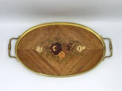 1940s Italian Inlay Lacquered Tray with Brass Handles
