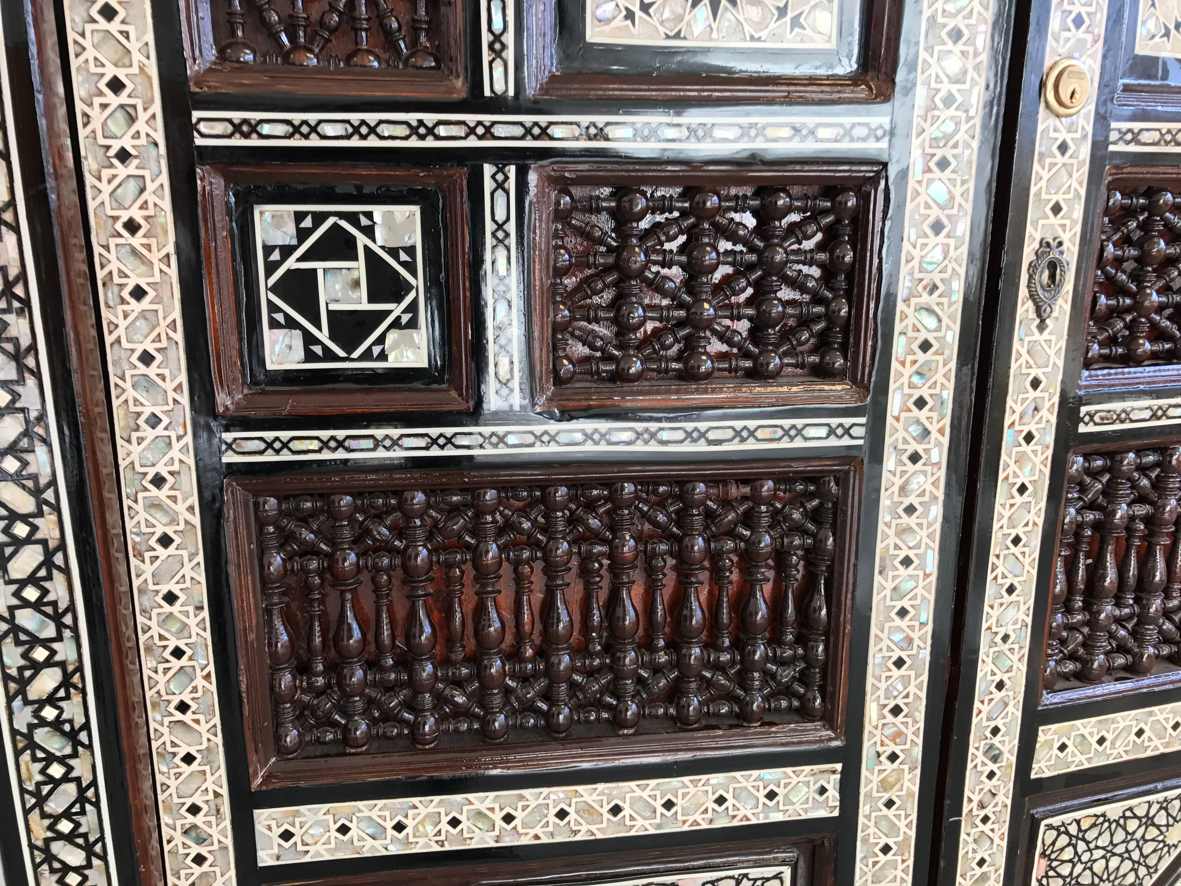 20th Century Middle Eastern Bone and Mother-of-Pearl Lacquered Inlay Armoire