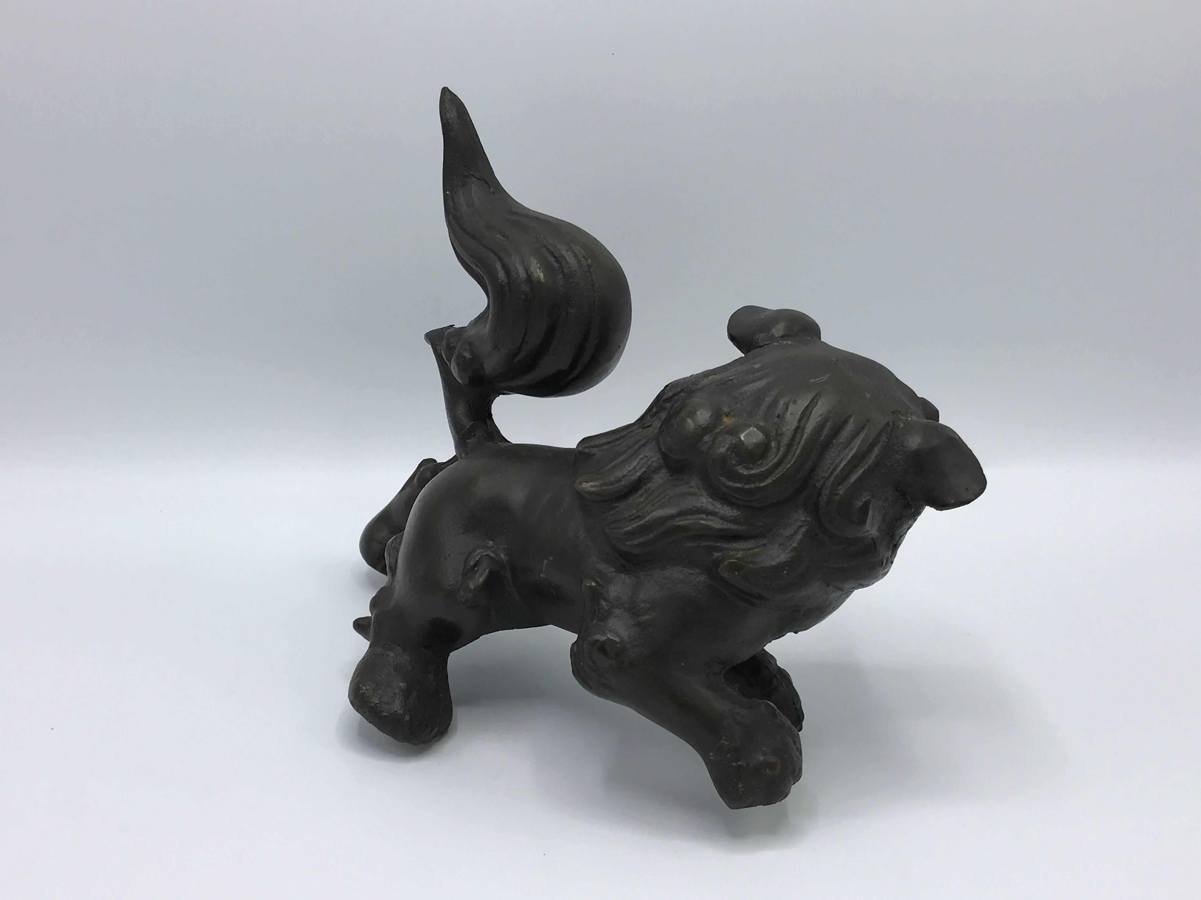 Chinoiserie 1920s Bronze Foo Dog Statue