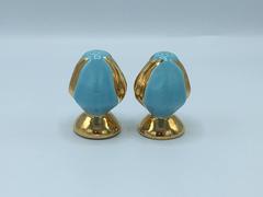 1960s Turquoise Tulip and Gold Salt and Pepper Shakers, Pair