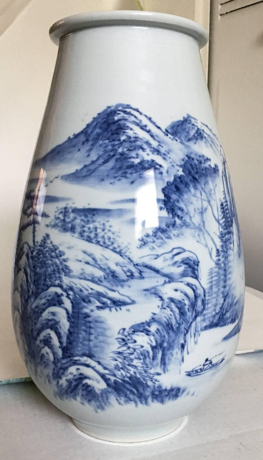 19th Century Antique Mountain Scene Hand-Painted Chinese Vase