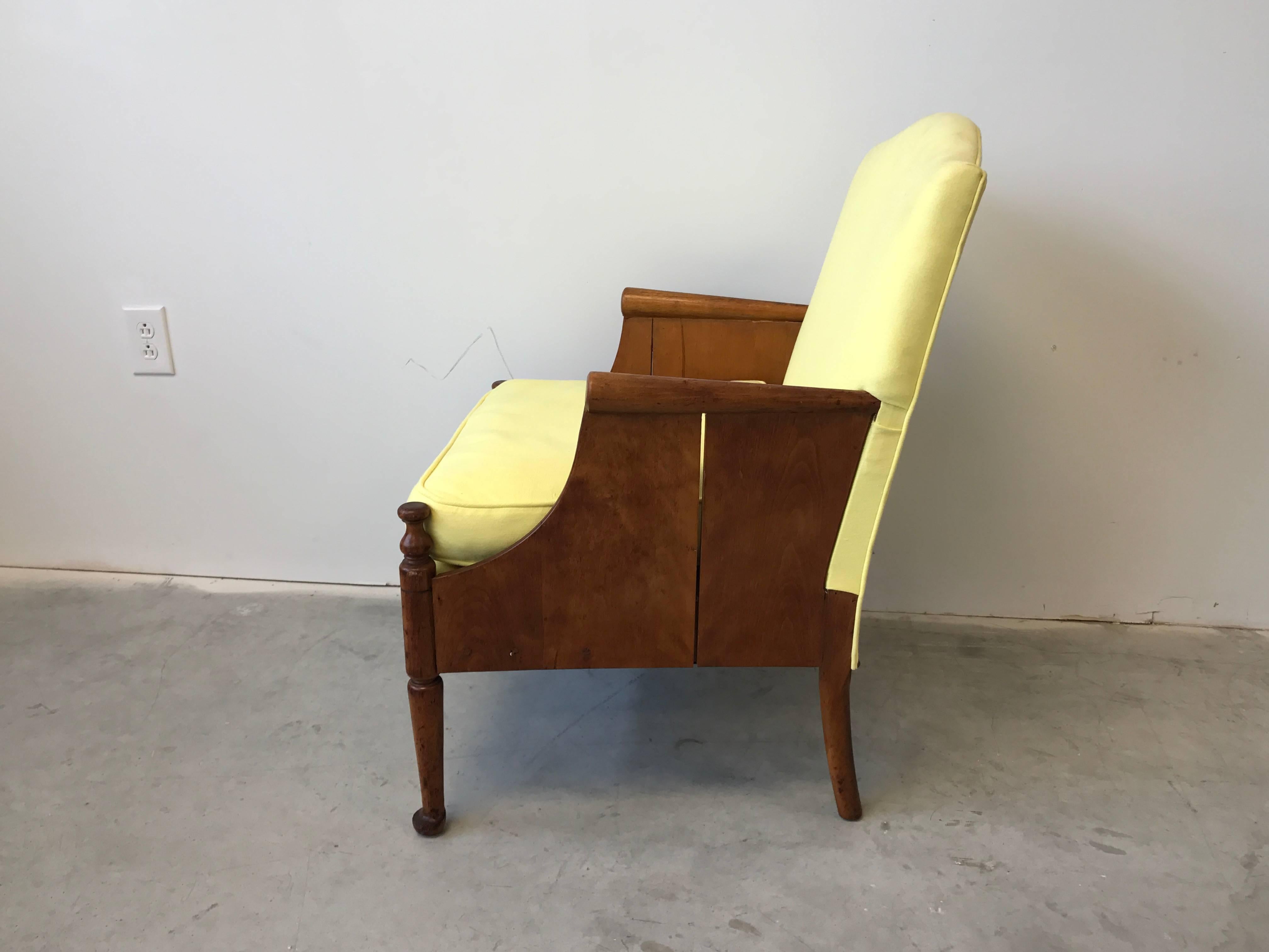 1940s French Oak Side Chair with Yellow Upholstery In Good Condition In Richmond, VA