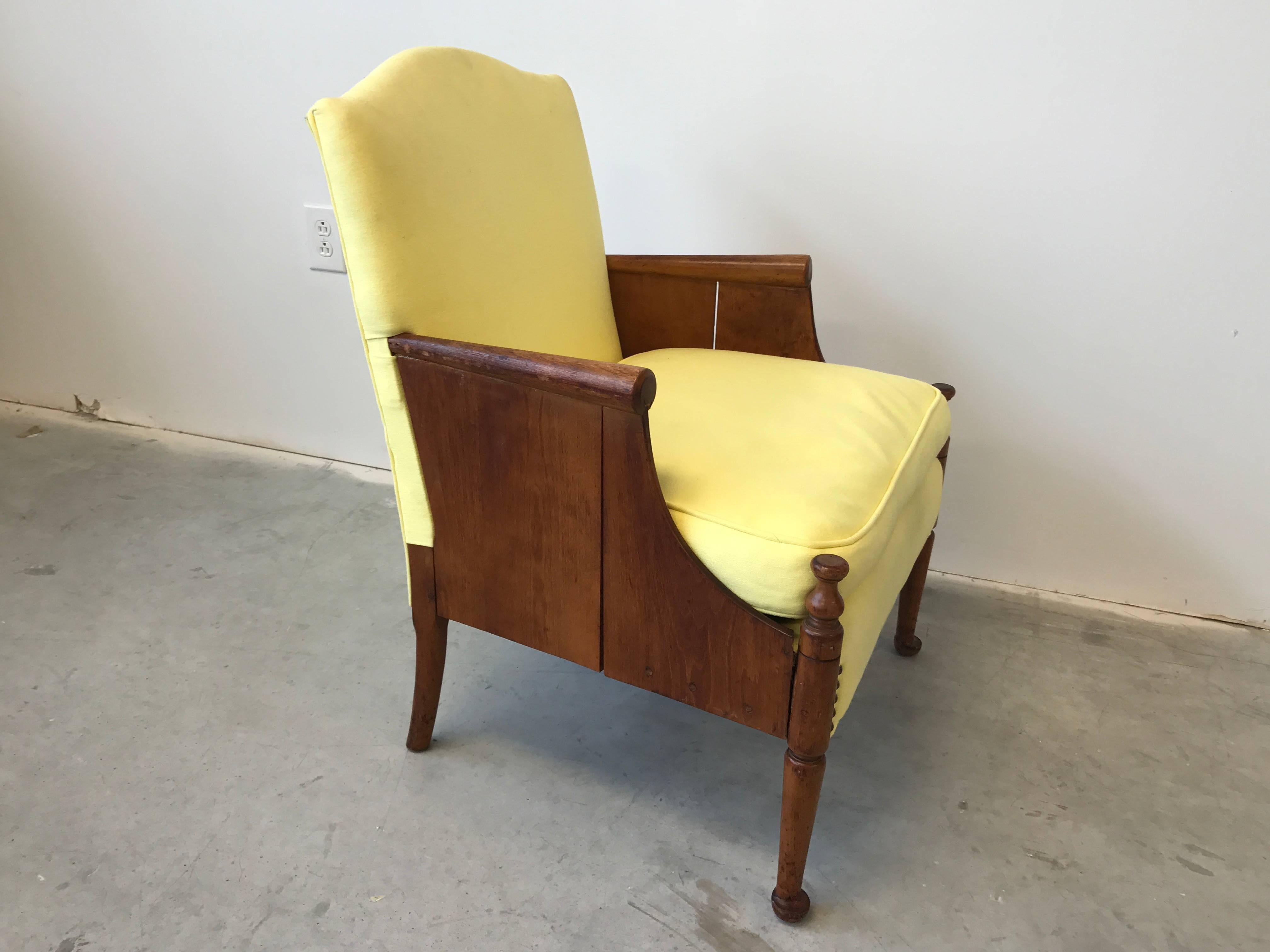 20th Century 1940s French Oak Side Chair with Yellow Upholstery