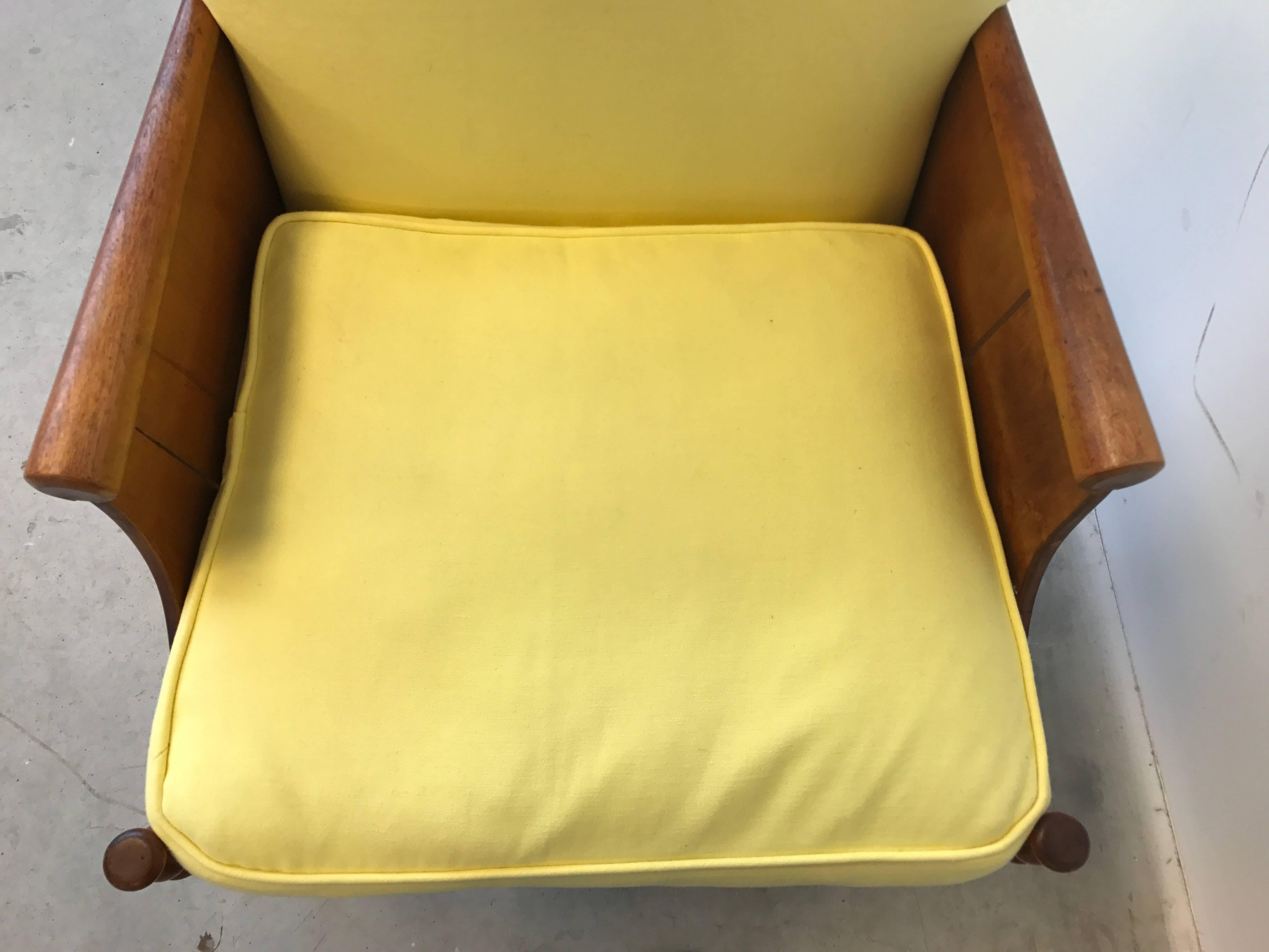 Fabric 1940s French Oak Side Chair with Yellow Upholstery