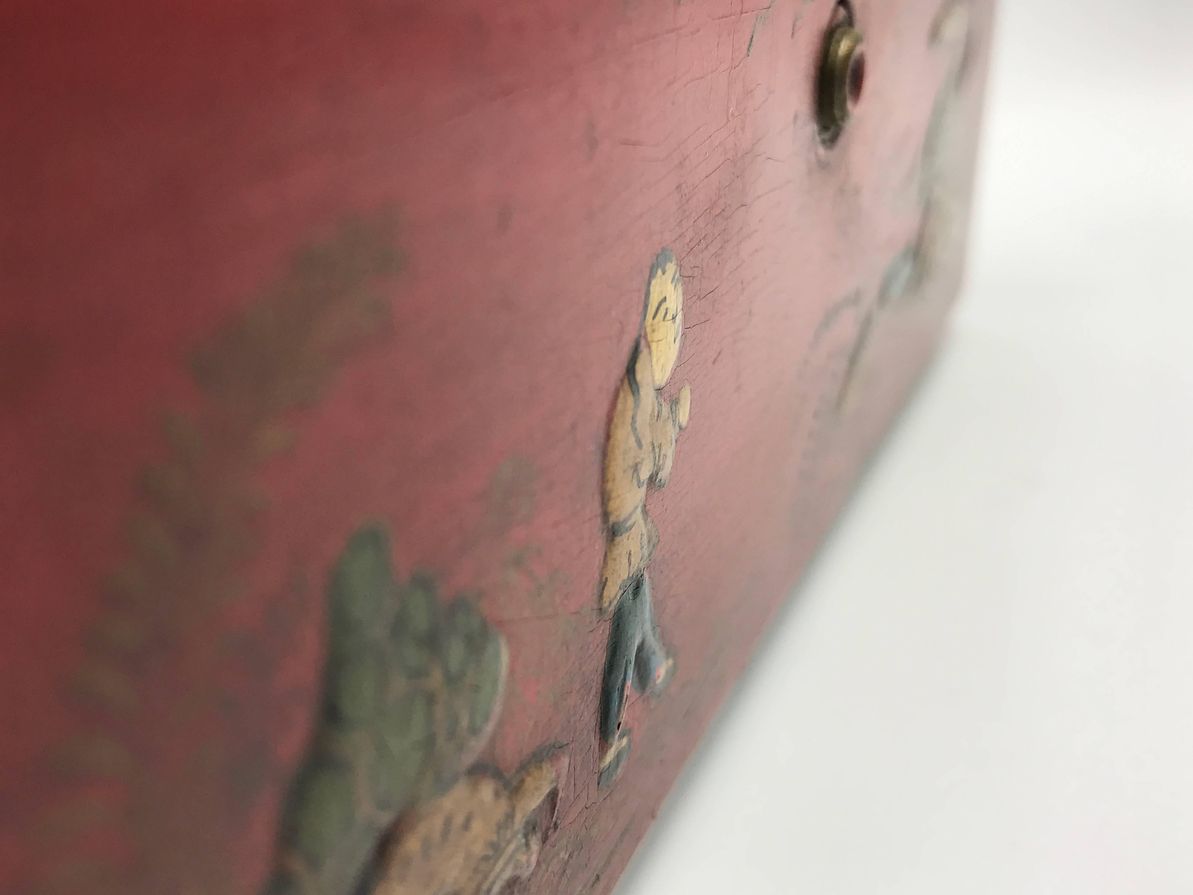 19th Century Chinese Red Lacquered Humidor Decorative Box 1