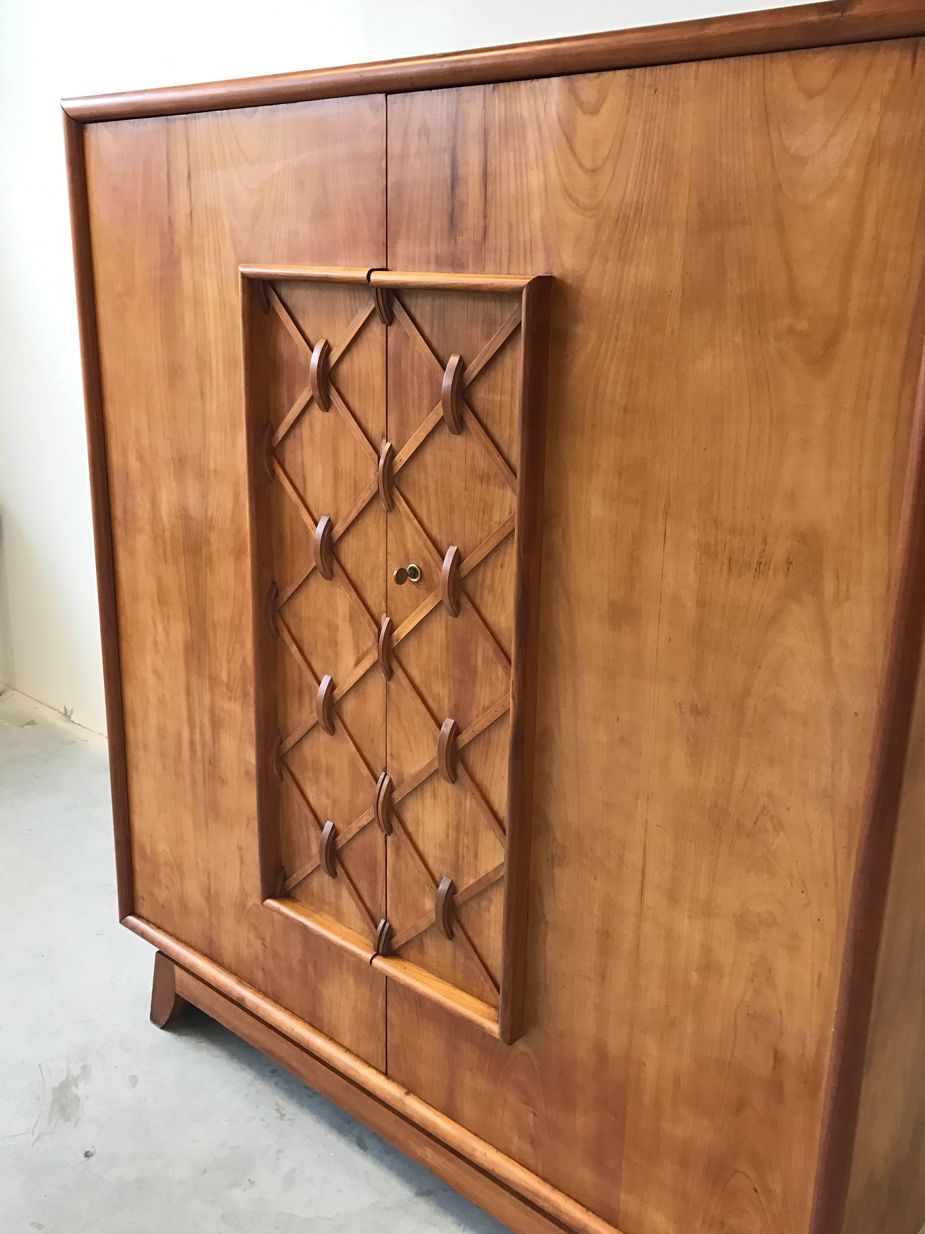 French 1930s Jean Royere-Style Maple Lattice Linen Press