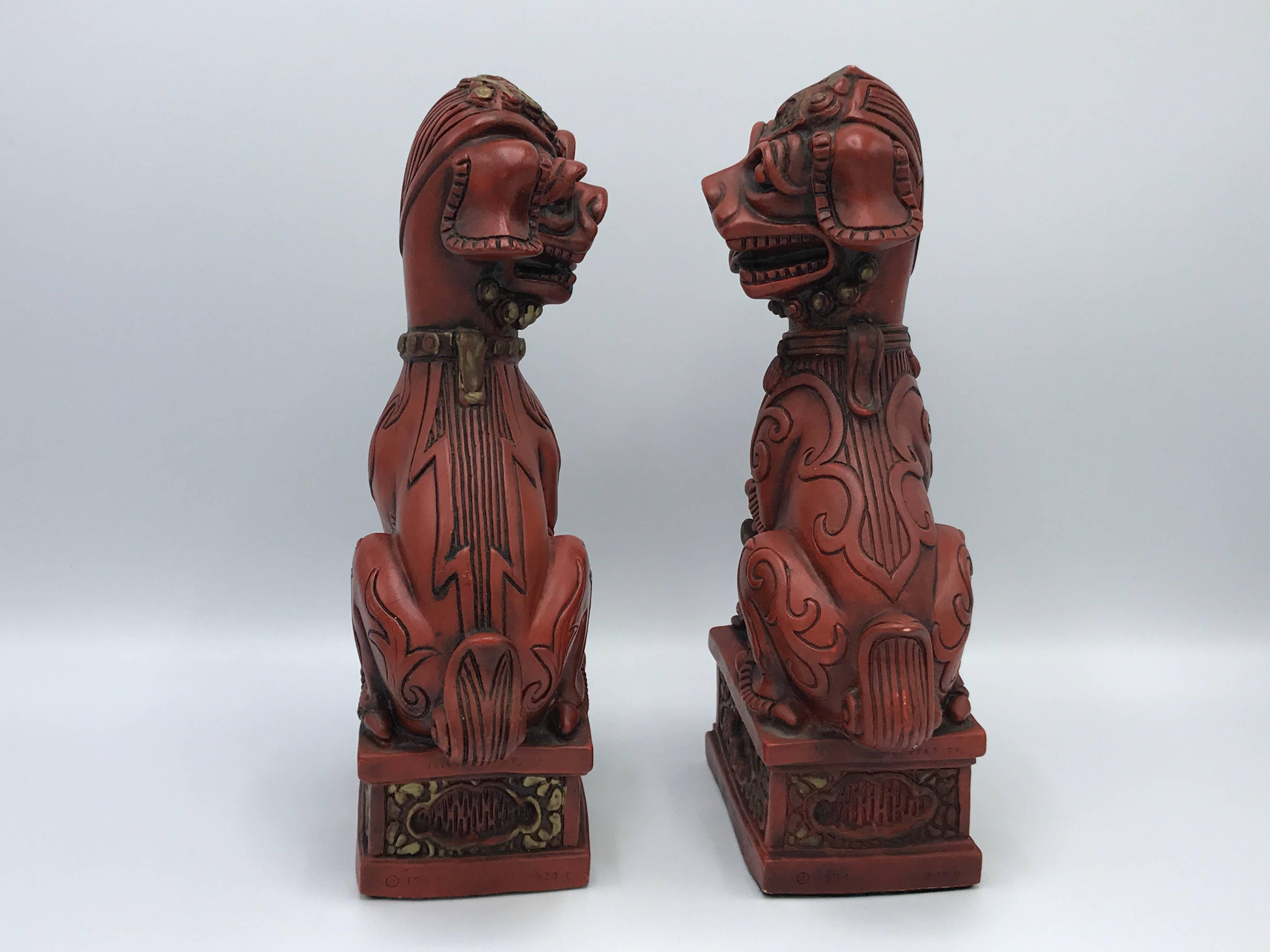 1960s Red and Gold Foo Dogs, Pair In Excellent Condition In Richmond, VA
