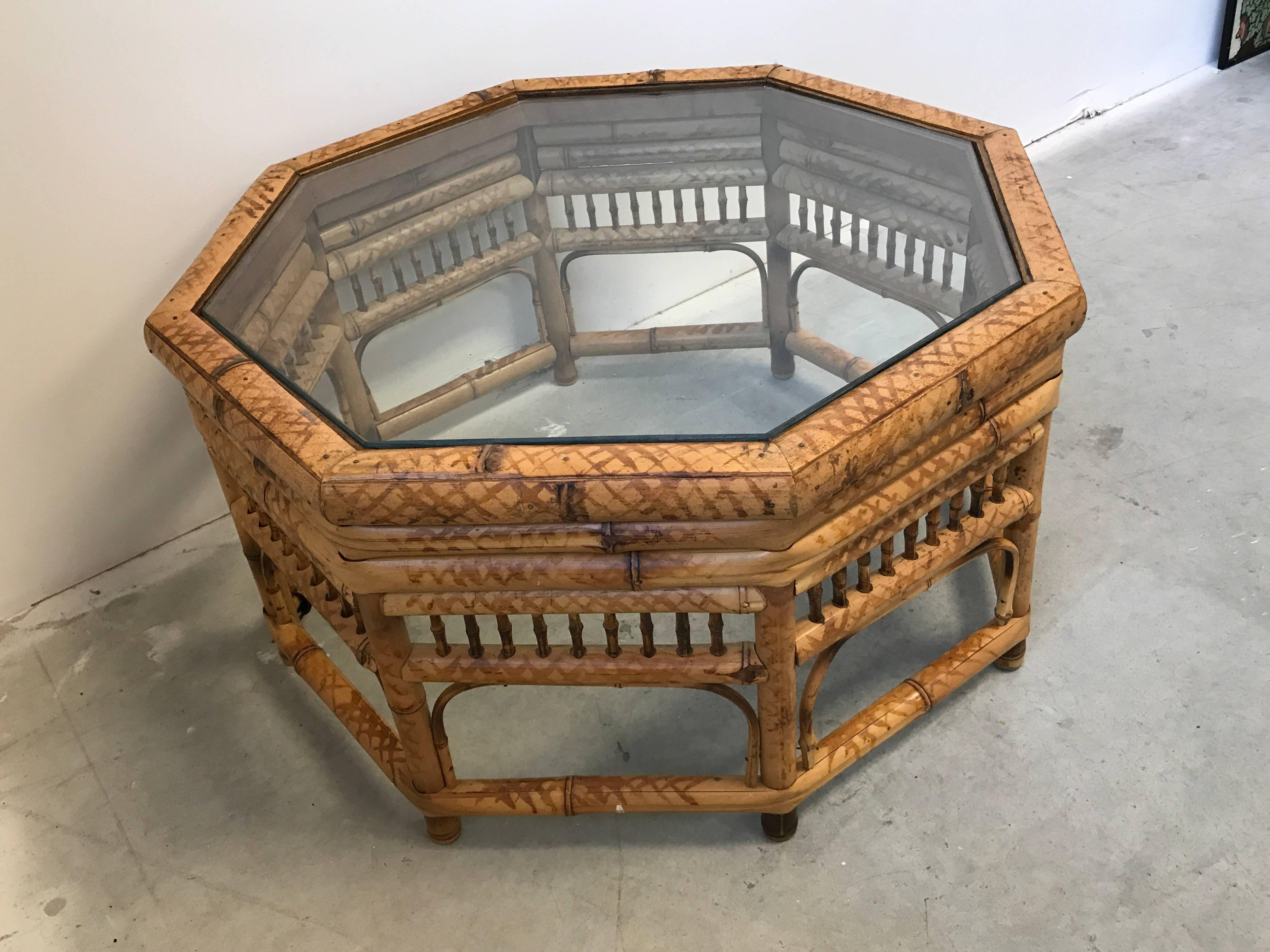 Chinoiserie 1960s Bamboo and Glass Coffee Table