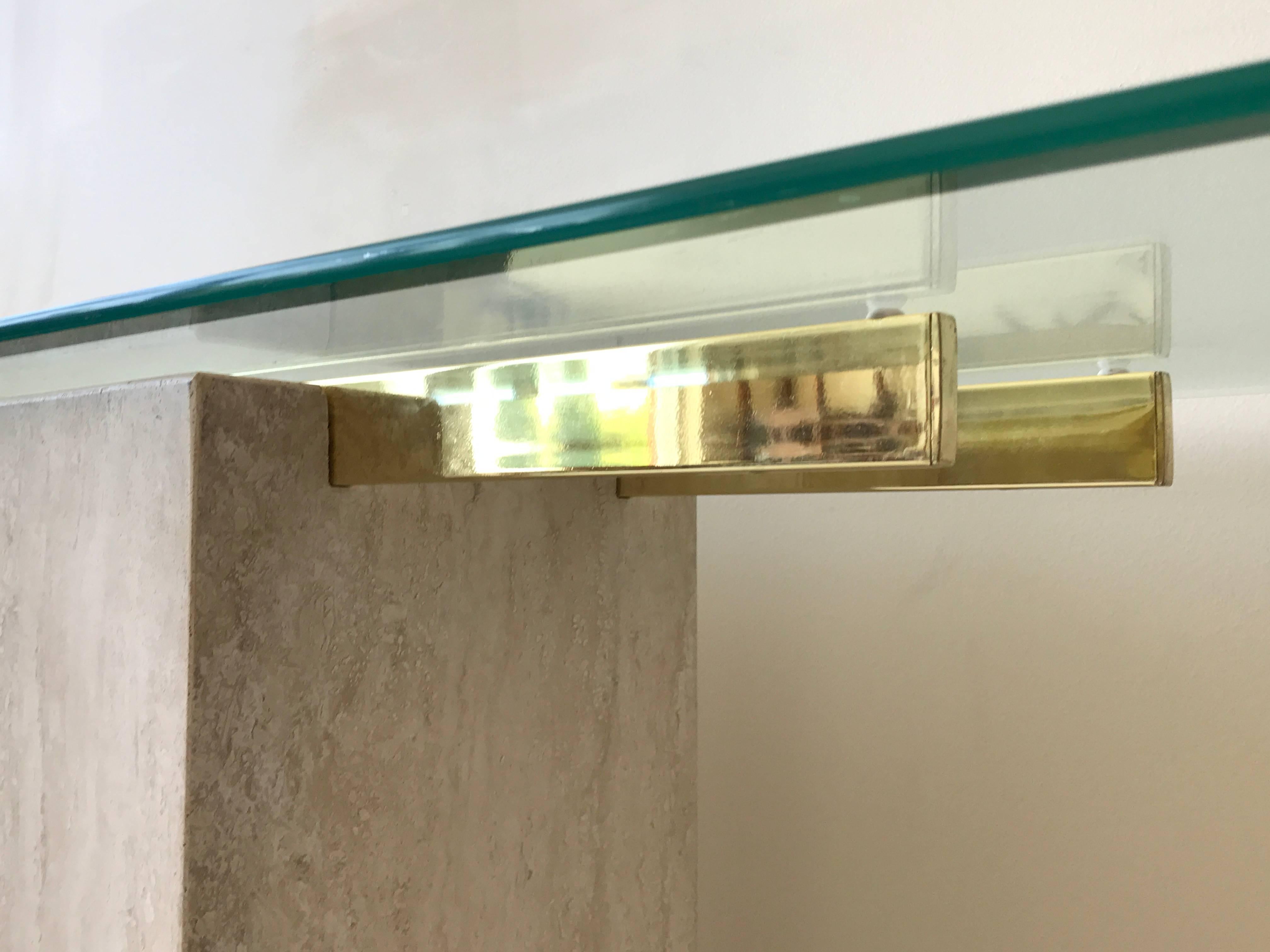 1970s Guy Barker for Ello Limestone and Glass Console Table with Brass ...