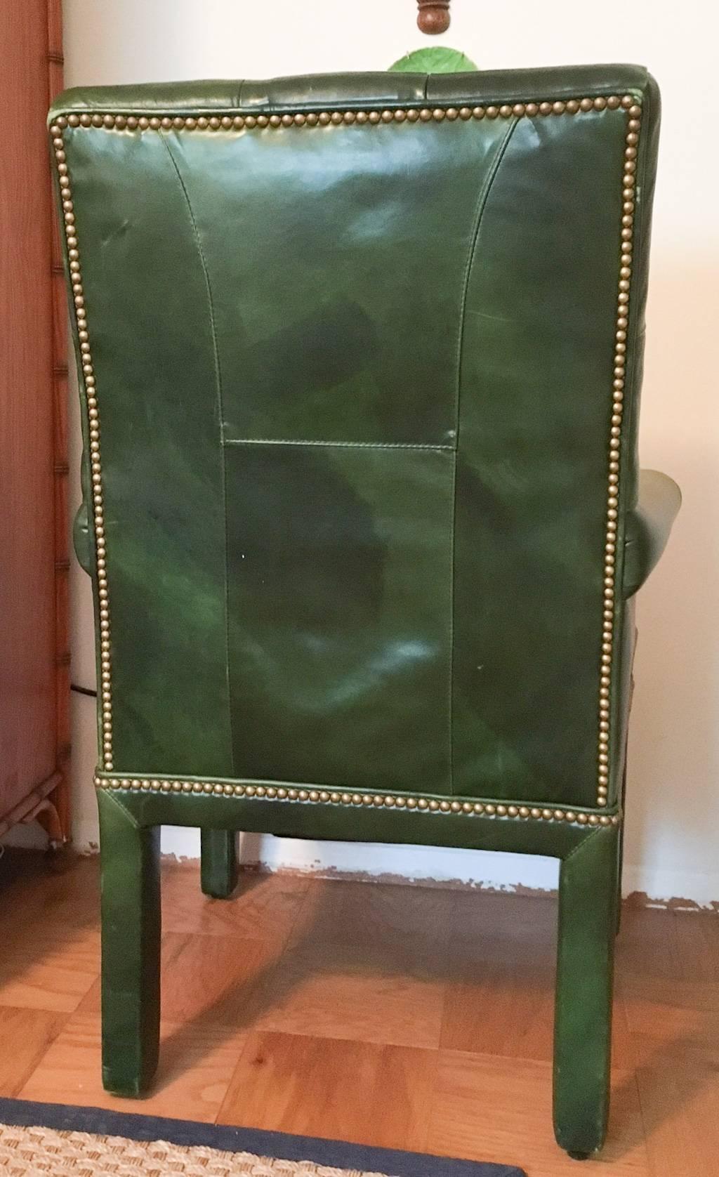 Chippendale Emerald Green Leather Armchair by Michael Thomas