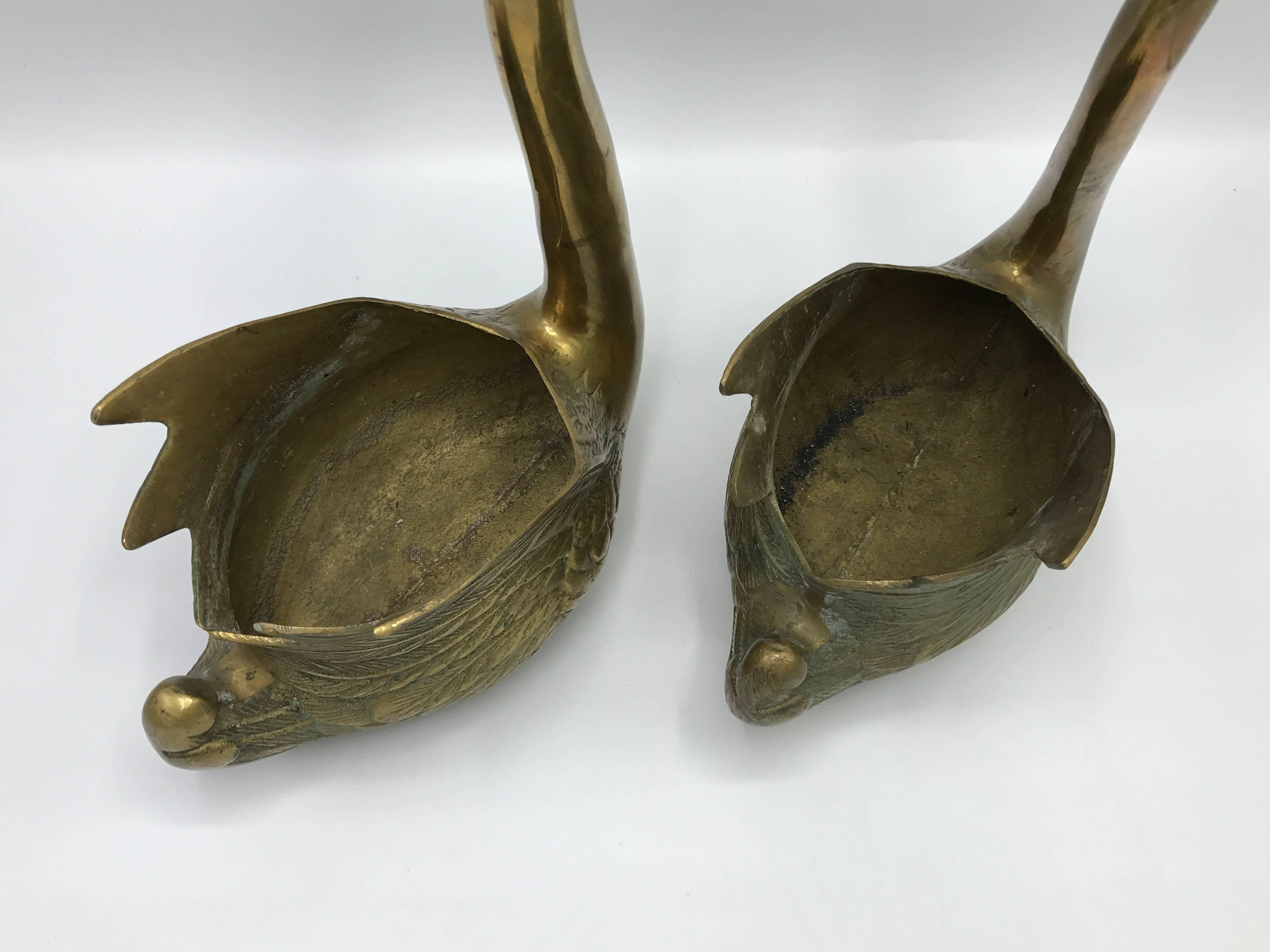 20th Century 1960s Brass Swan Cache Pots Planter Sculptures, Pair