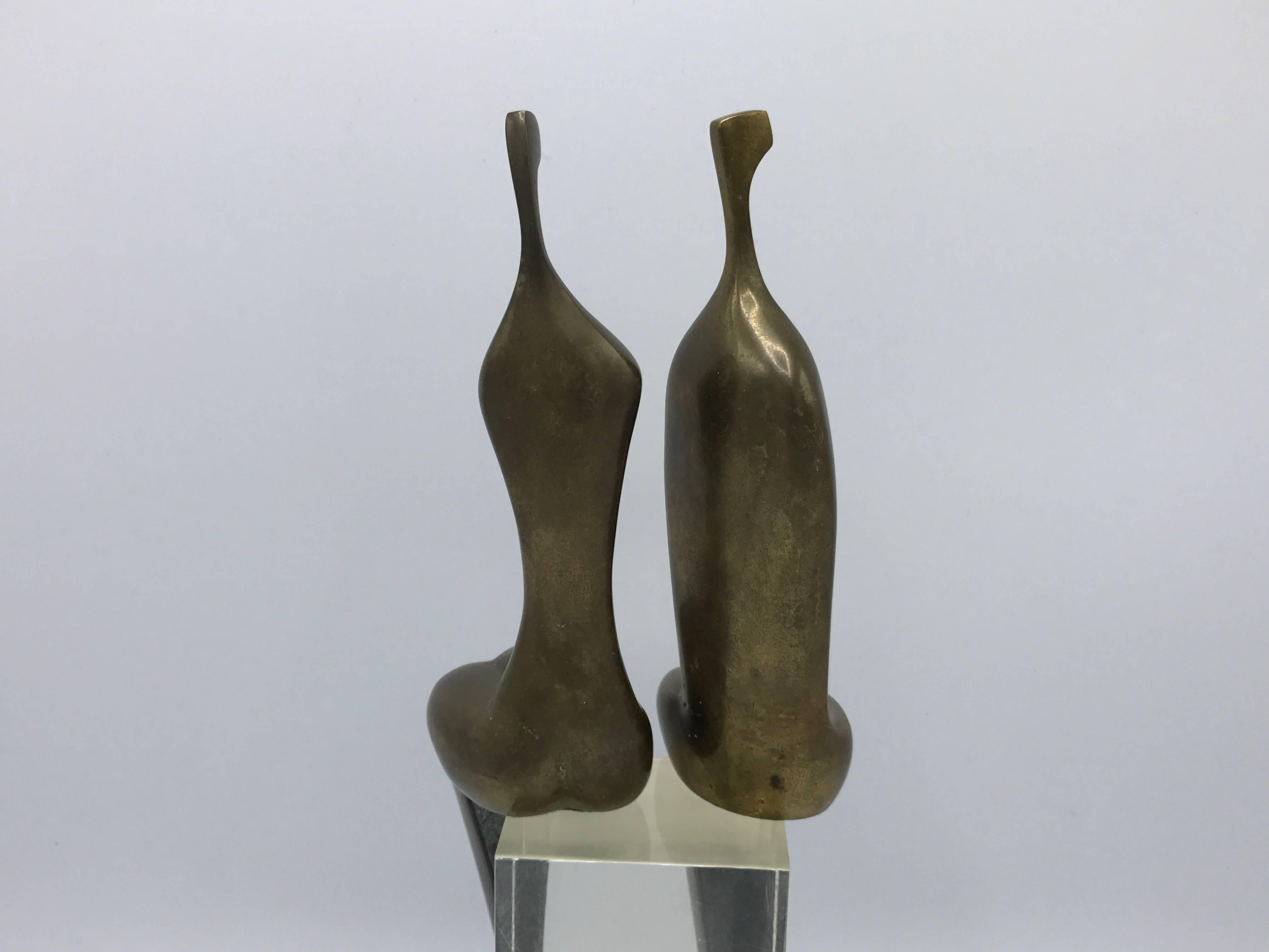 1970s Itzik Benshalom Modernist Bronze Male and Female Sculptures 11/500, Pair In Good Condition In Richmond, VA