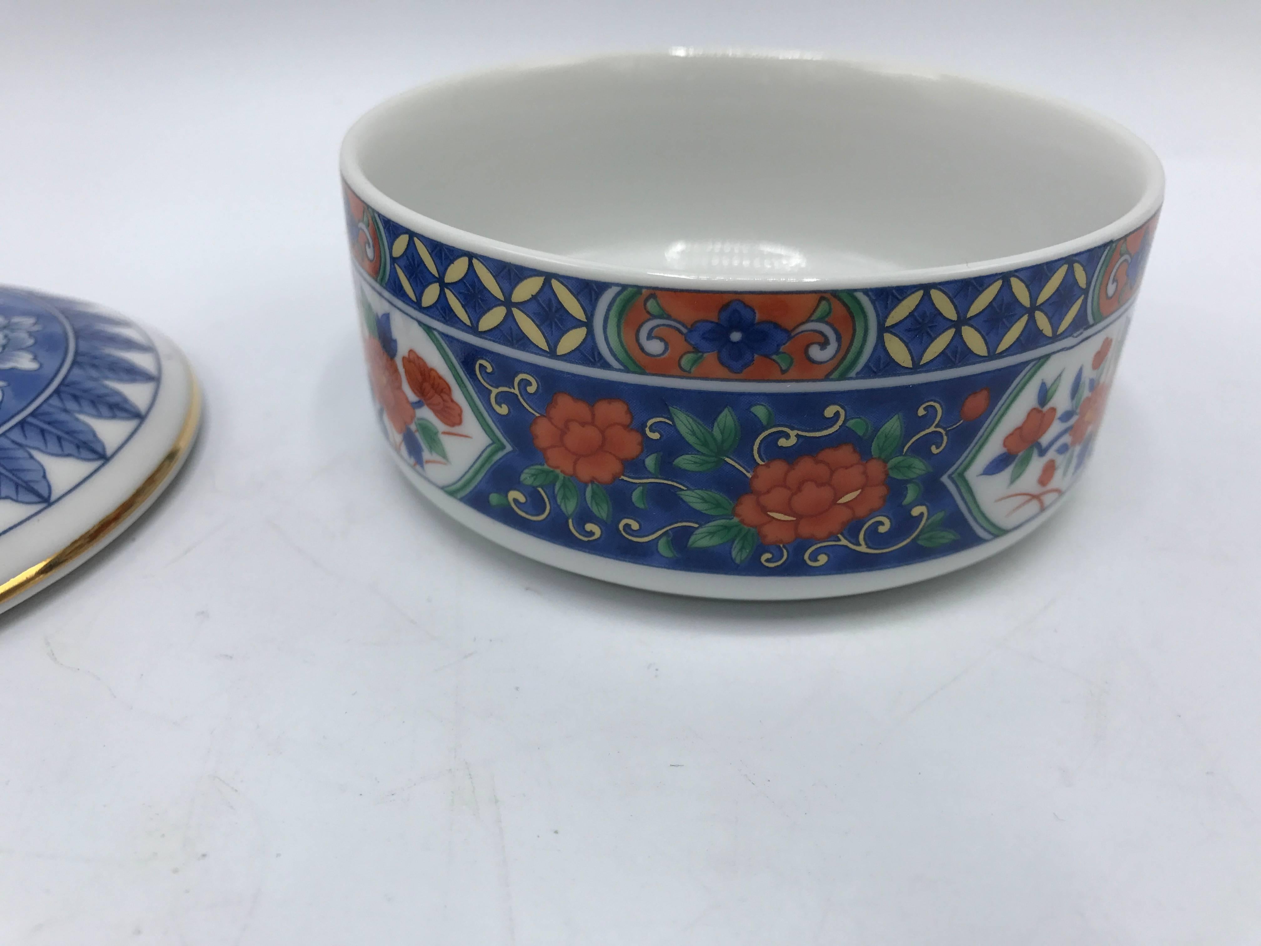 20th Century 1980s Tiffany & Co. Blue and White Chinoiserie Lidded Bowl with Gold Border
