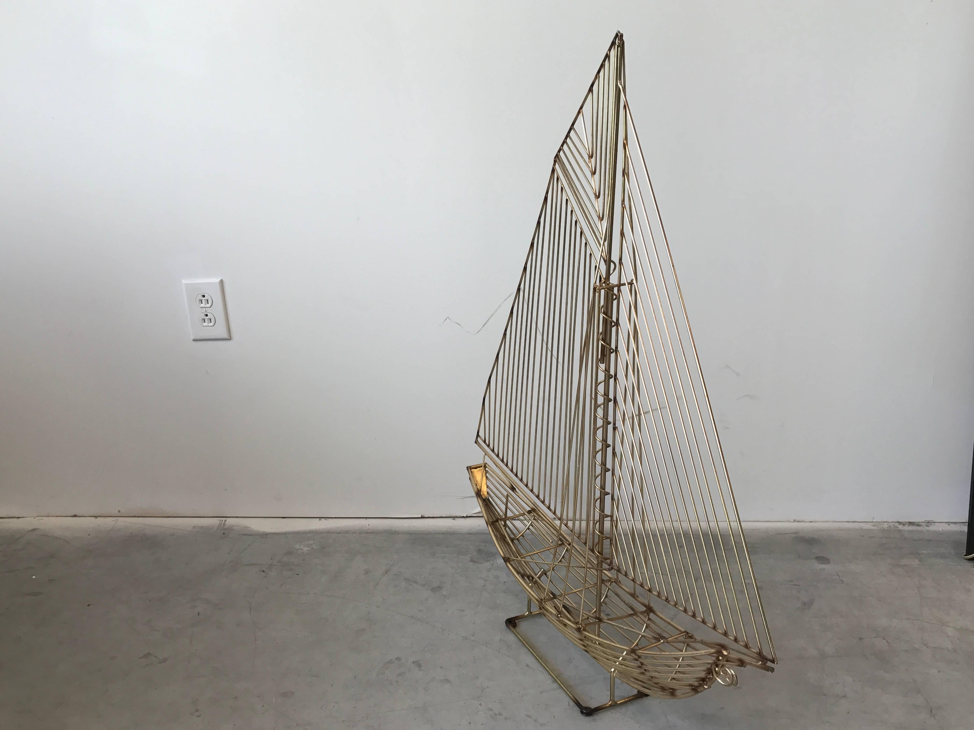 1980s C. Jere Brass Sailboat Sculpture In Excellent Condition In Richmond, VA