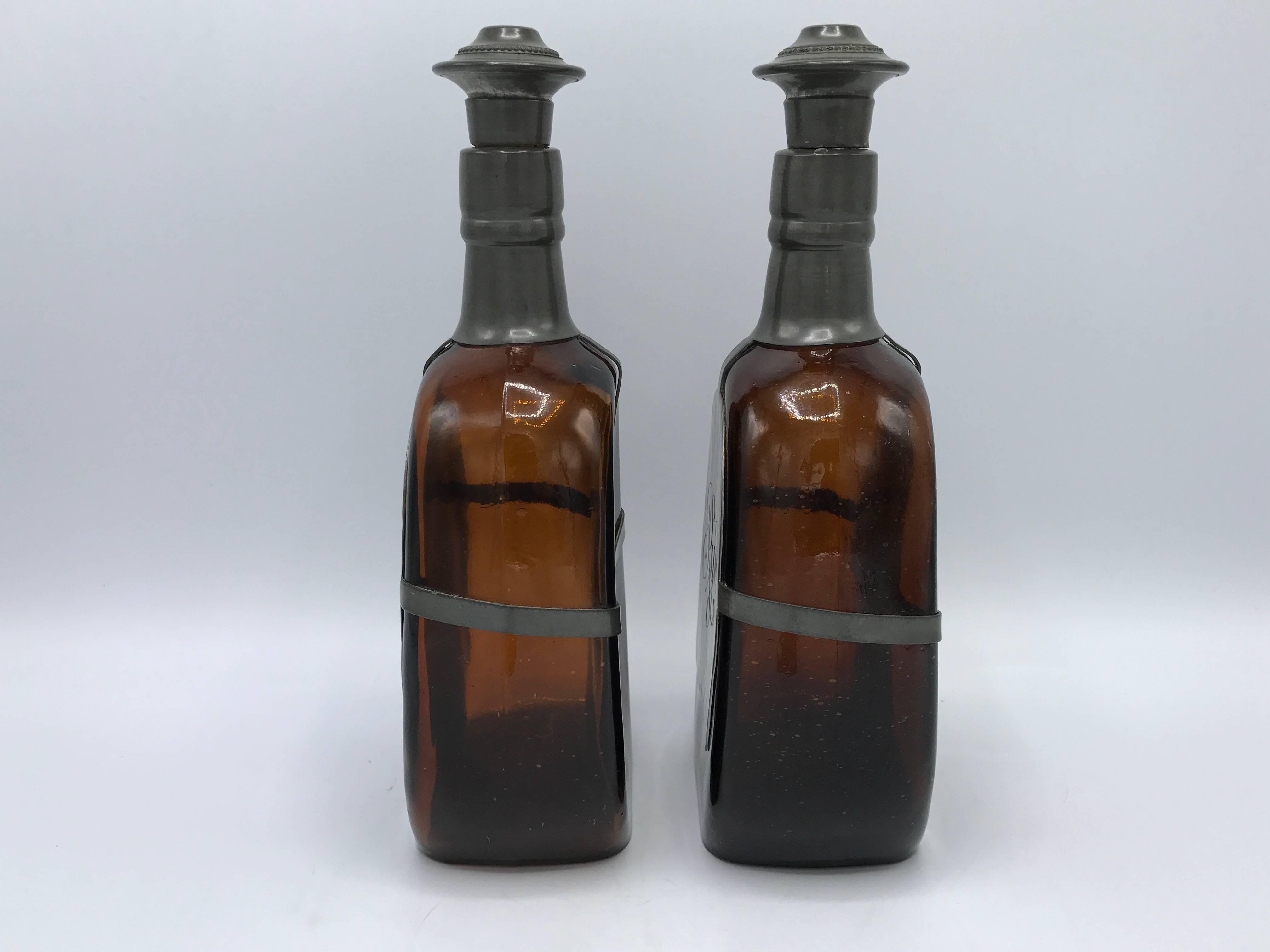 19th Century English Amber Glass Decanters with Silver Plaques, Pair 4