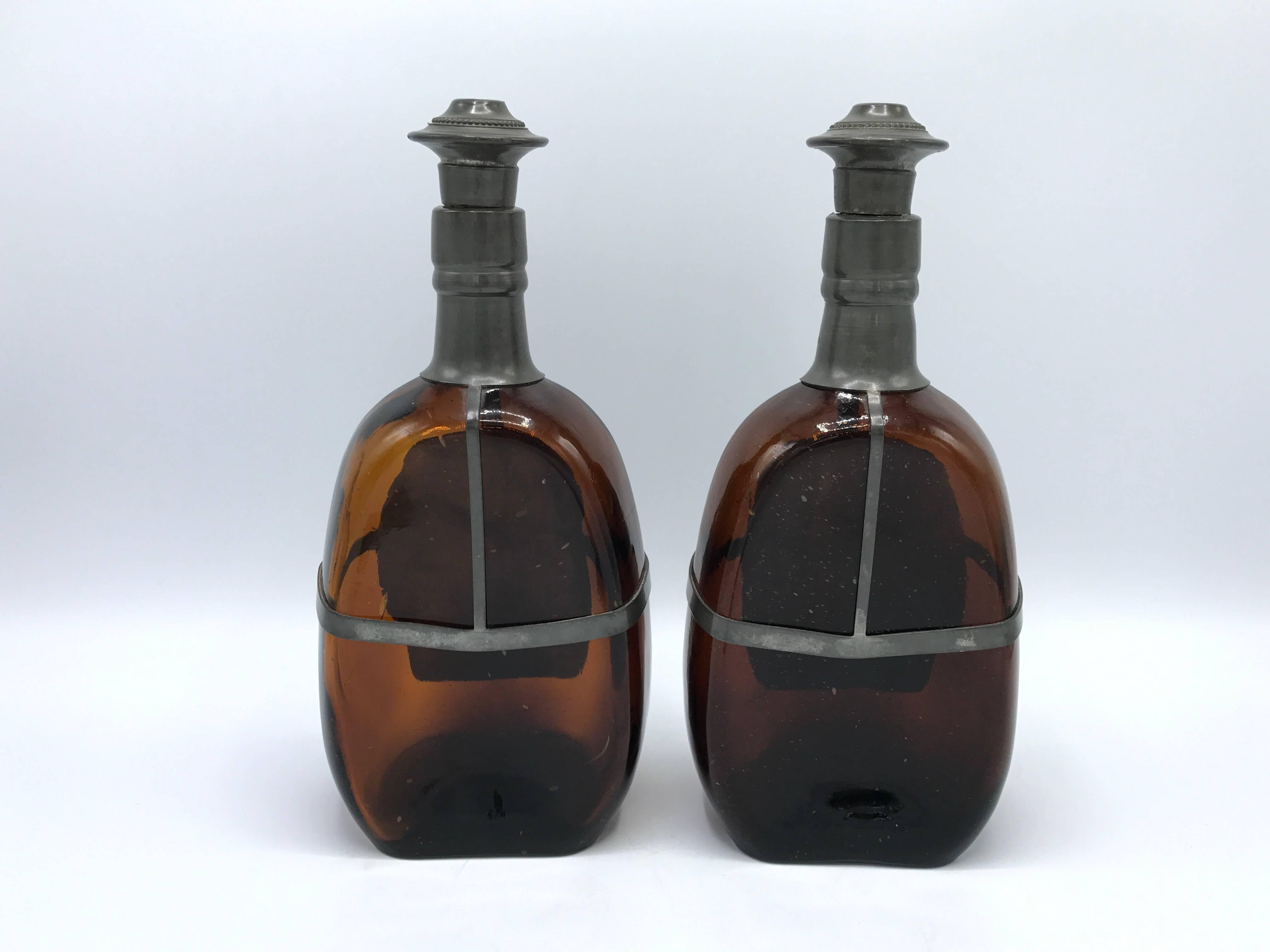 19th Century English Amber Glass Decanters with Silver Plaques, Pair 5