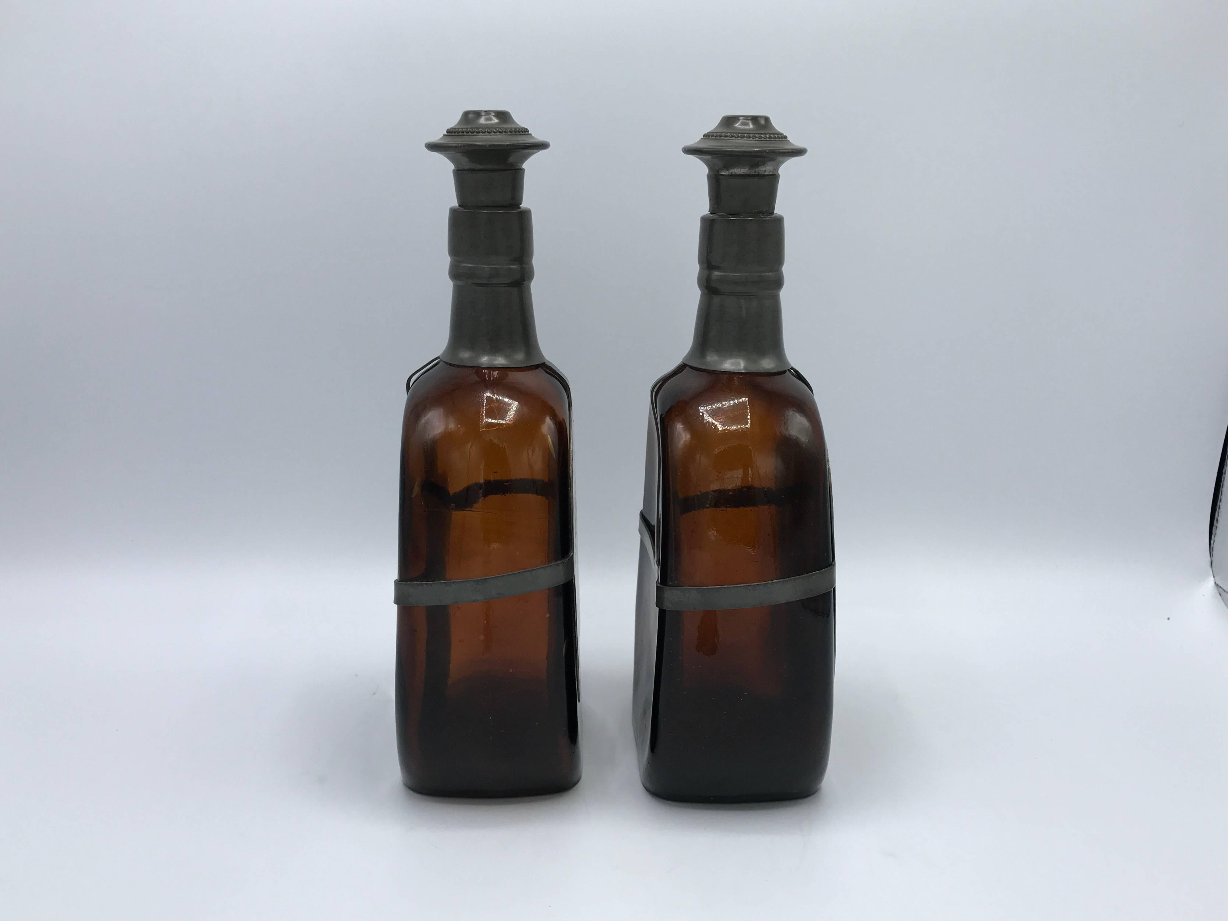 19th Century English Amber Glass Decanters with Silver Plaques, Pair 6