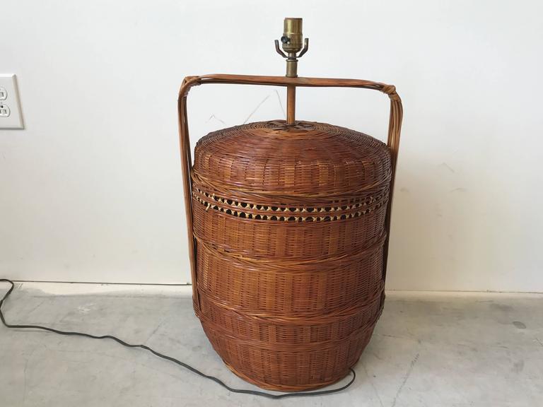 1960s Wicker Rice Basket Table Lamp at 1stDibs wicker basket table lamp