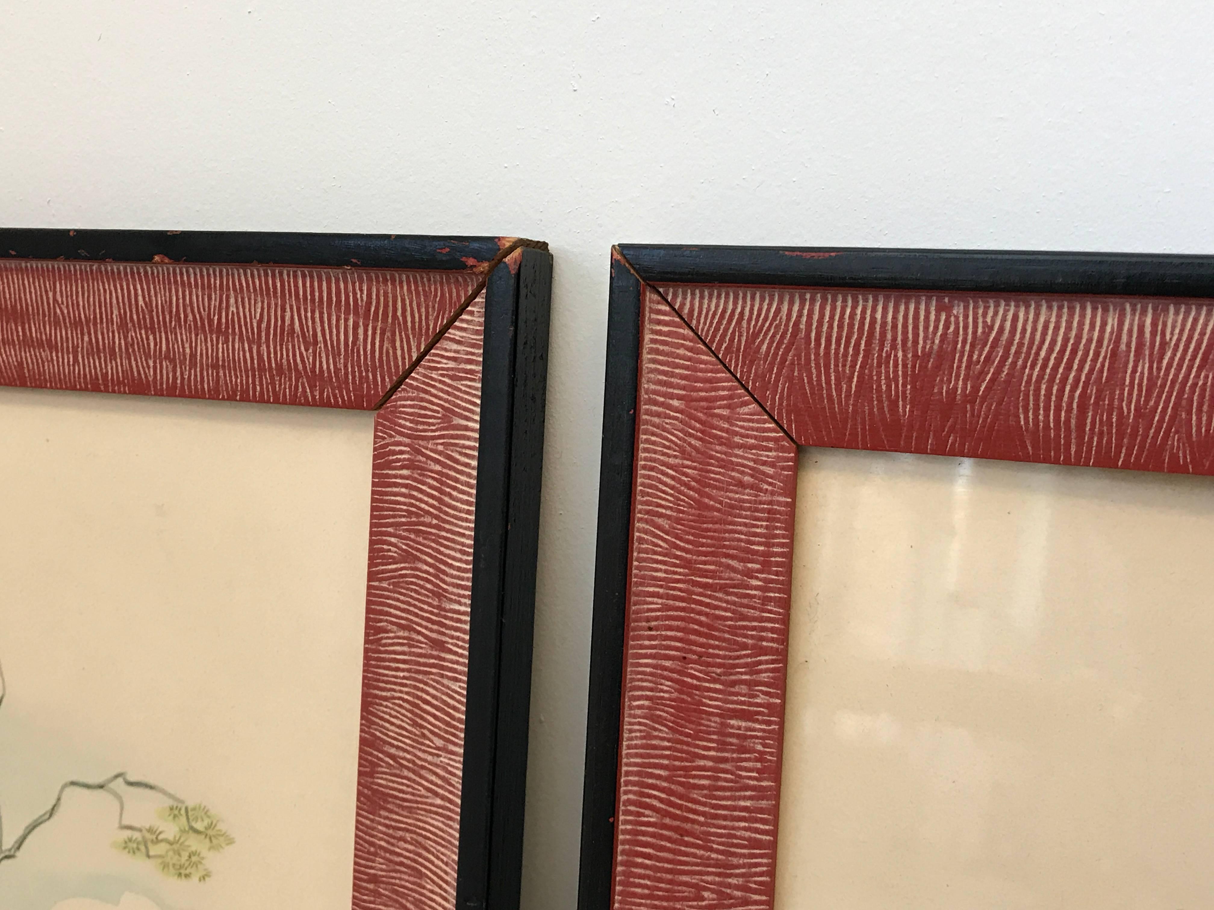 1960s Asian Emperor and Empress Prints with Red Frame, Pair In Good Condition In Richmond, VA