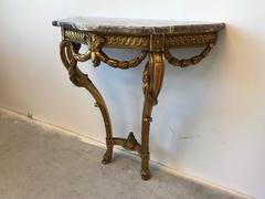 19th Century Louis XVI French Giltwood Demilune Table with Marble Top