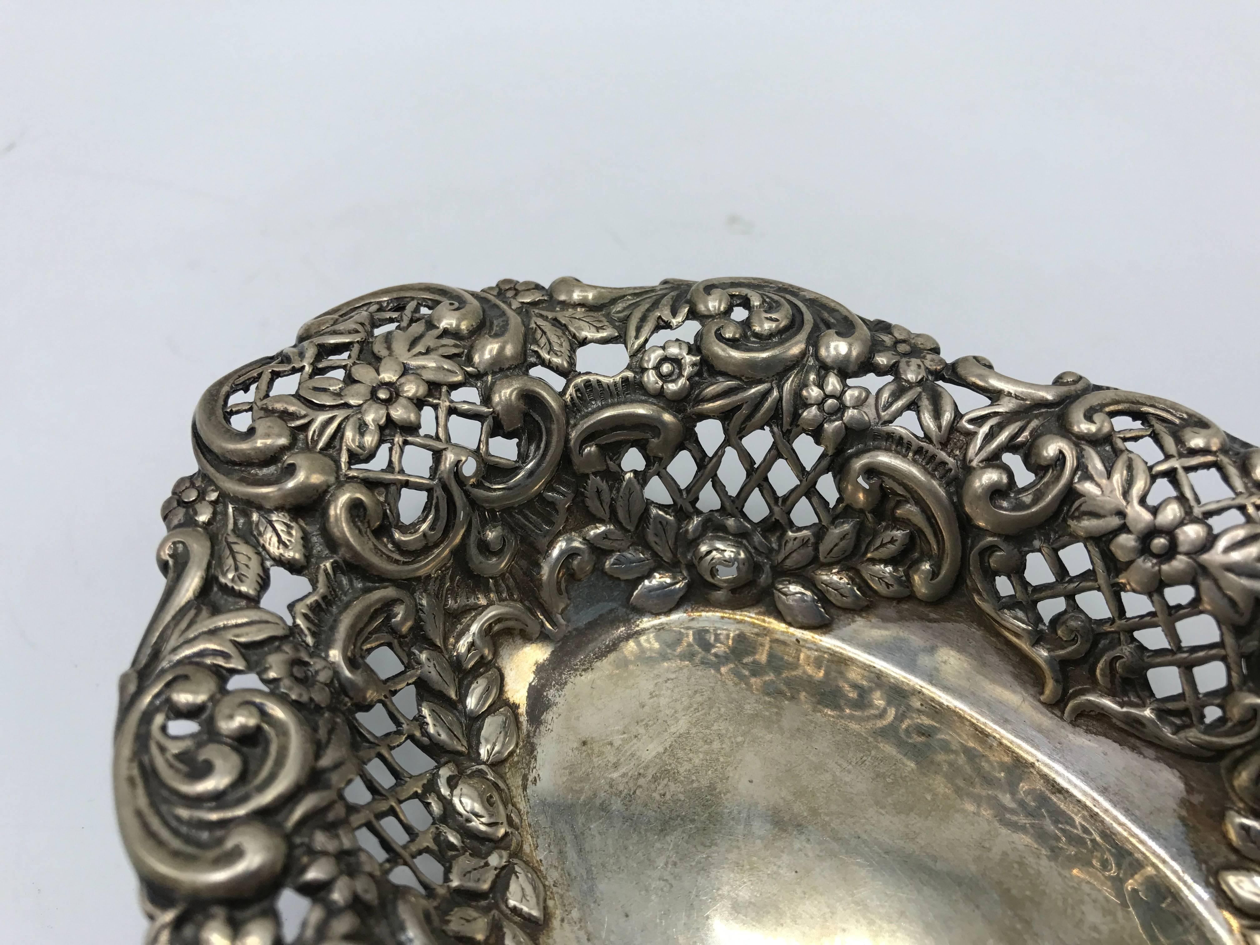 19th Century English Sterling Silver Pierced Dish For Sale 1