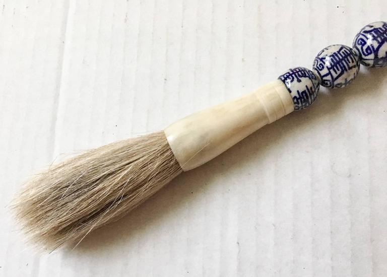 Chinese Blue and White Chinoiserie Bead Calligraphy Brush