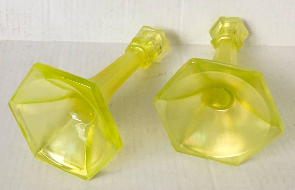 vaseline glass candle holders