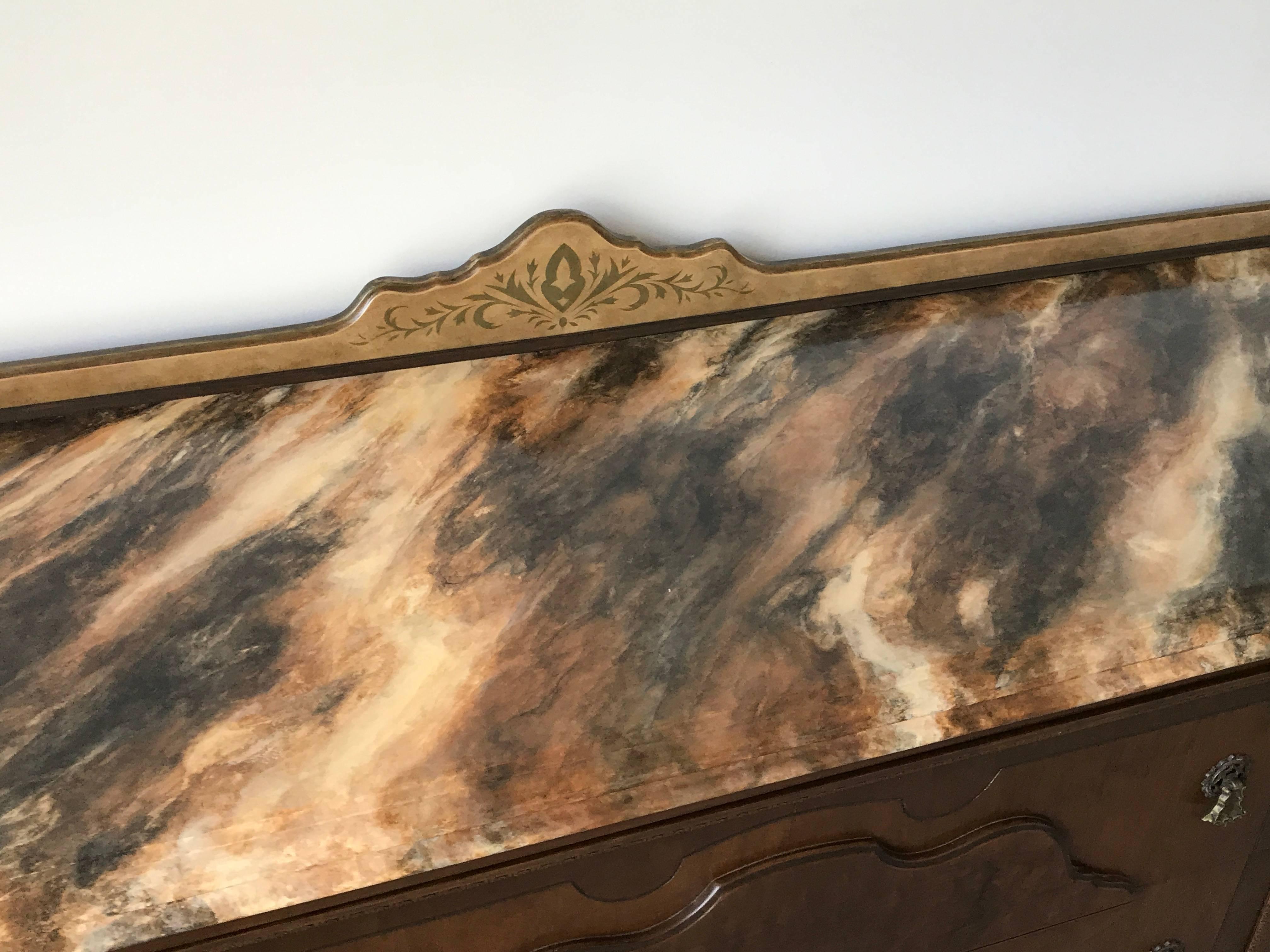 Hand-Painted Faux Marble-Top Oak Buffet Sideboard, 19th Century In Good Condition For Sale In Richmond, VA