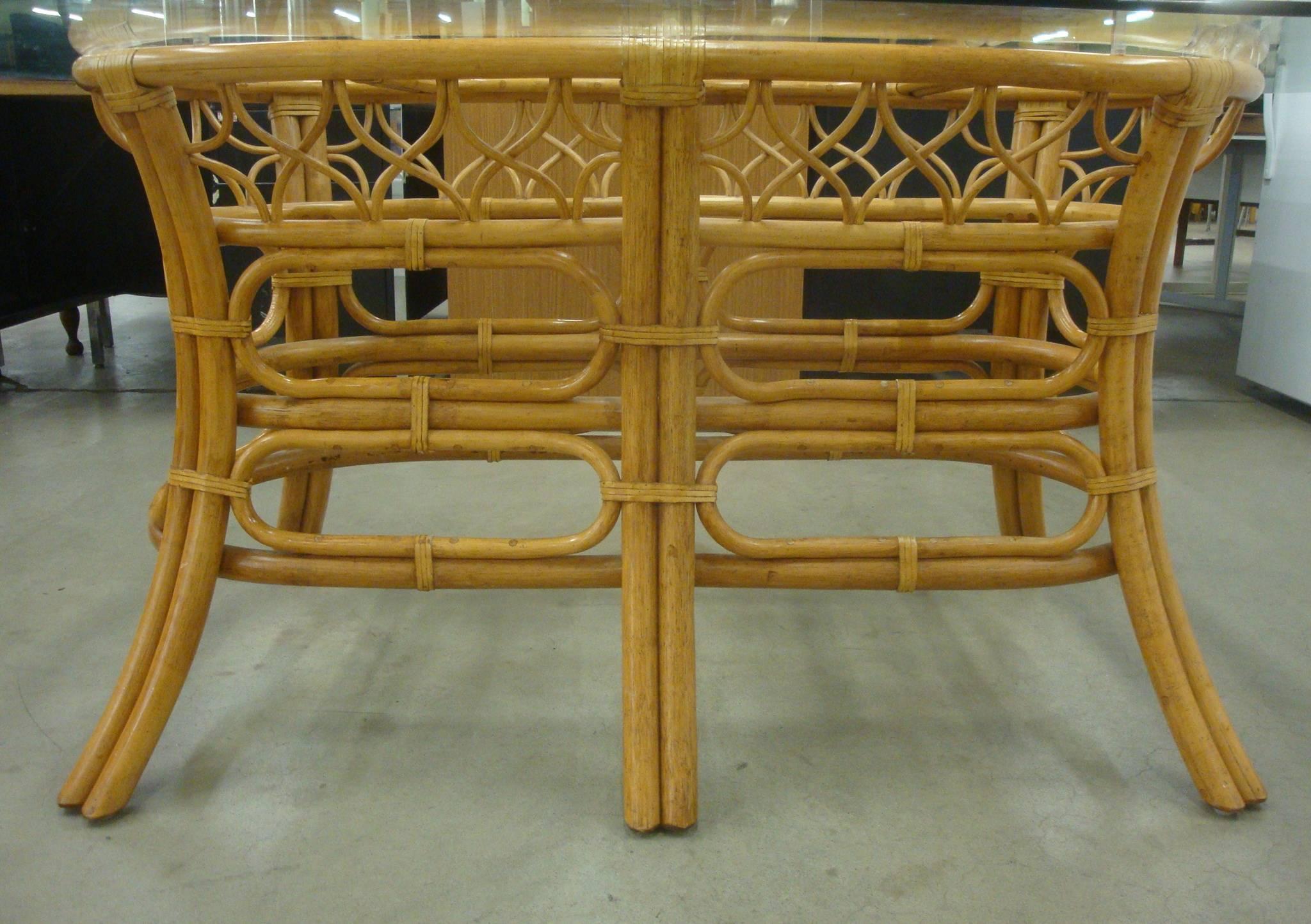 1970s McGuire Style Rattan Dining Set, Six Chairs and Table 3