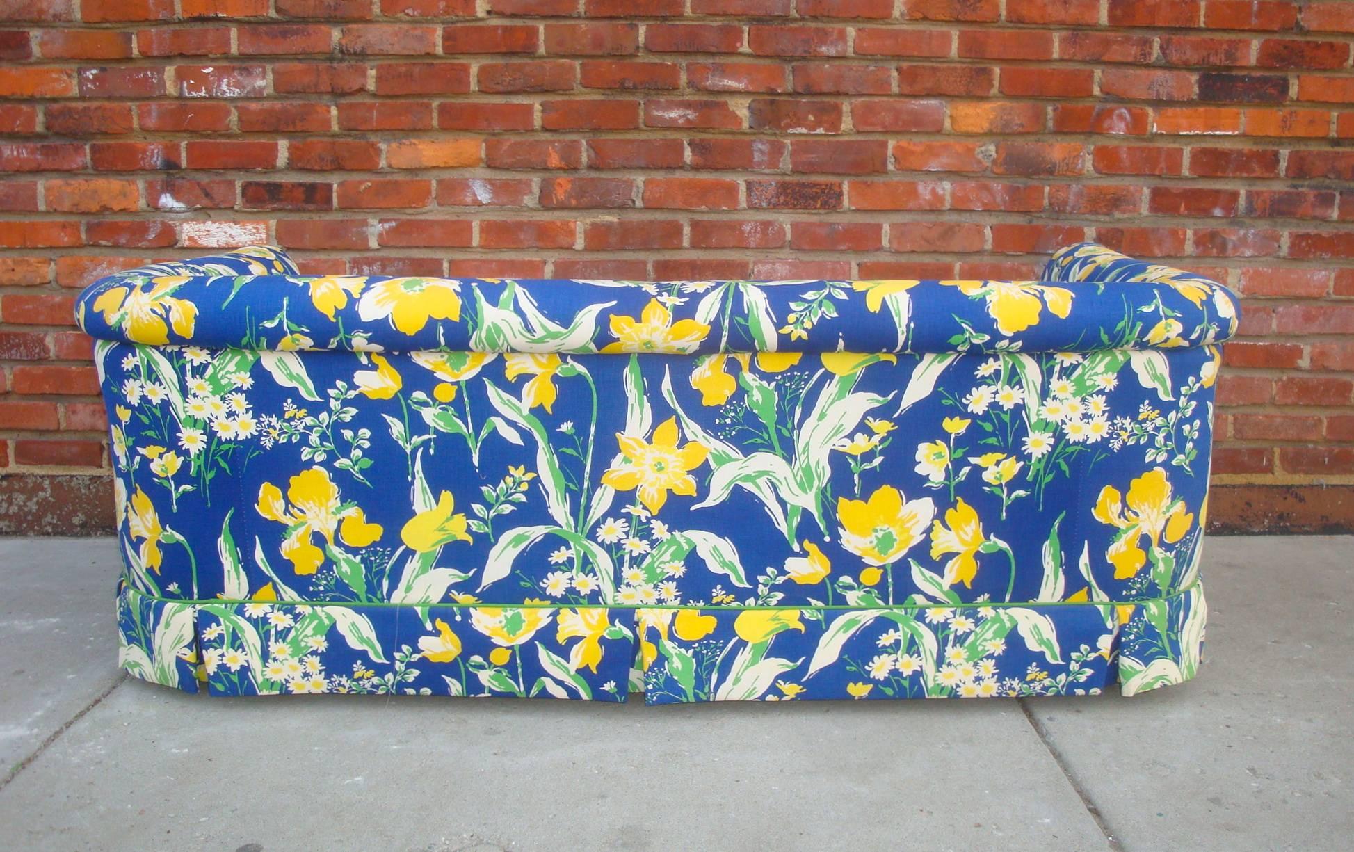 20th Century 1970s Blue and Yellow Floral Motif Sofa by Highland House of Hickory
