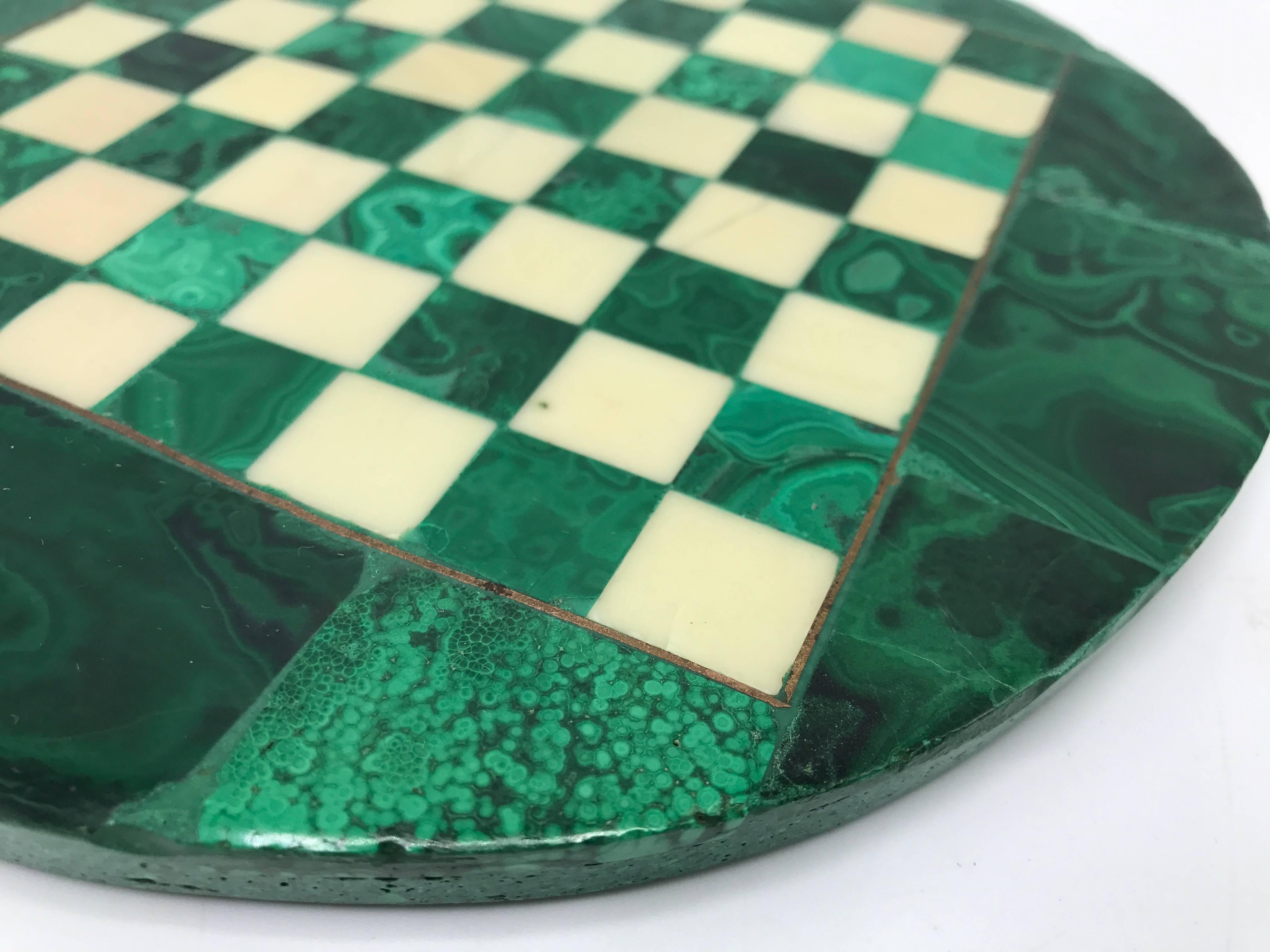 Mid-Century Modern 1960s Italian Malachite Chess Board with Carved Malachite Chess Pieces