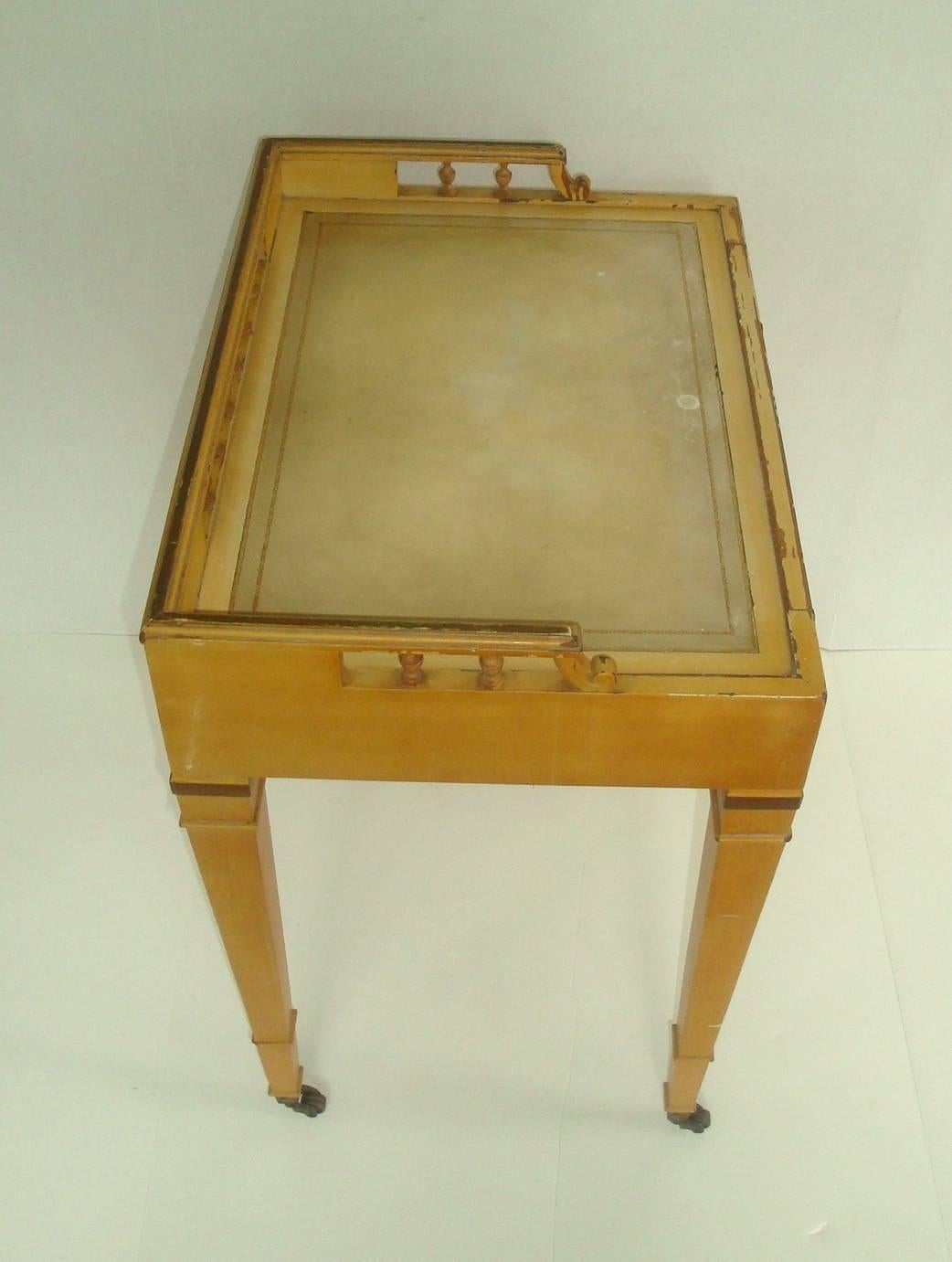 1950s Blonde Mahogany Side Table with Leather Top 1