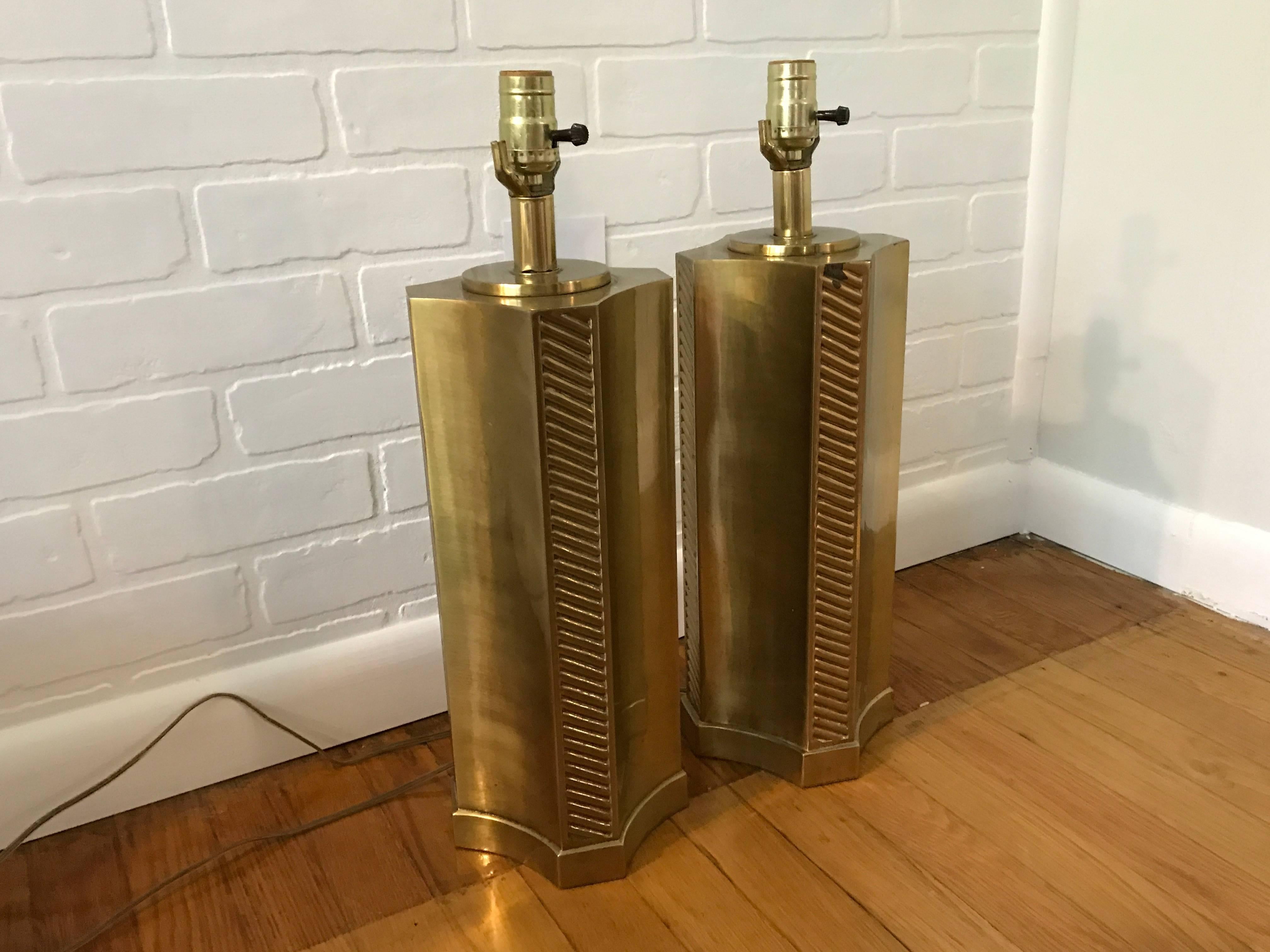 1960s Italian Brass Column Lamps, Pair 1