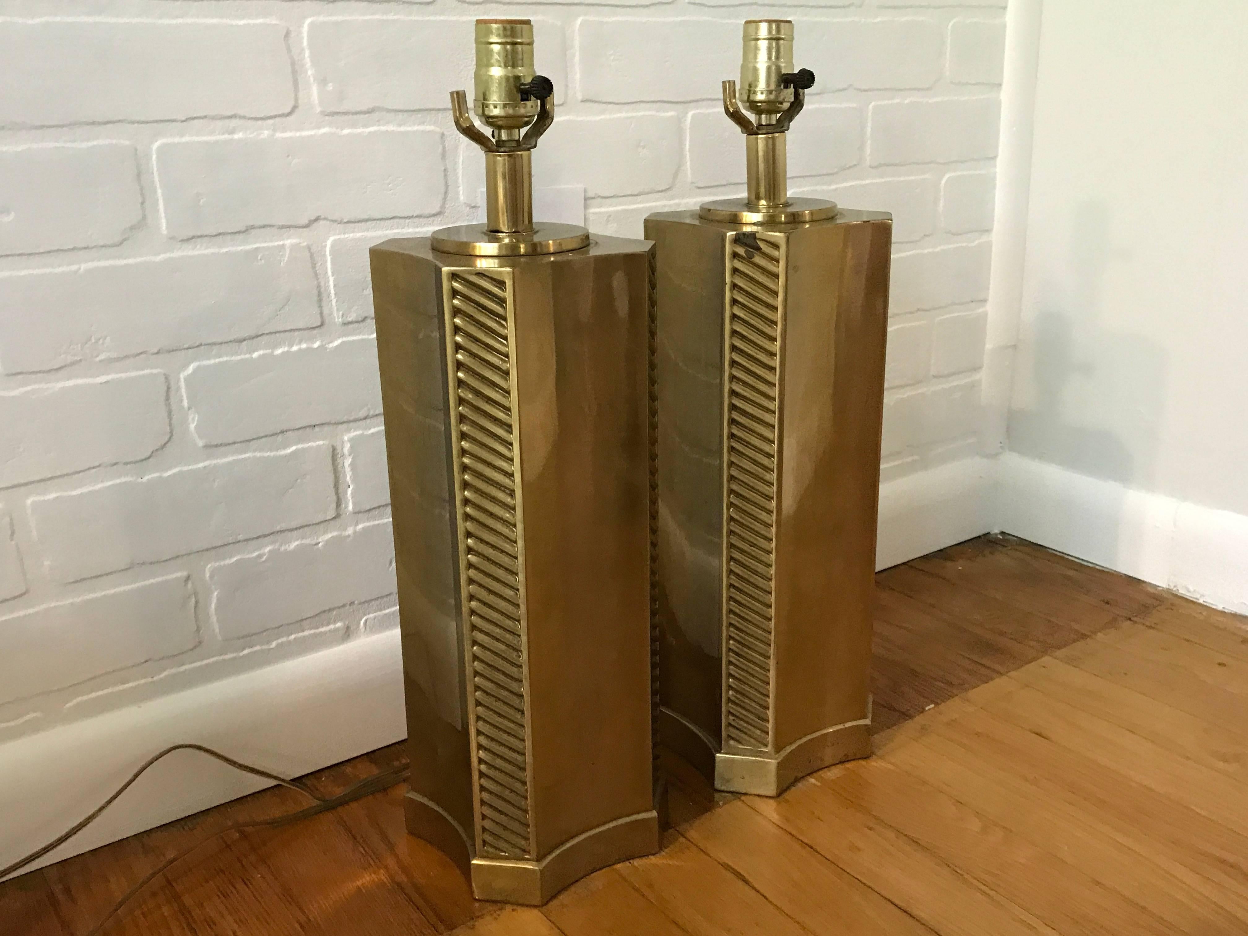 20th Century 1960s Italian Brass Column Lamps, Pair