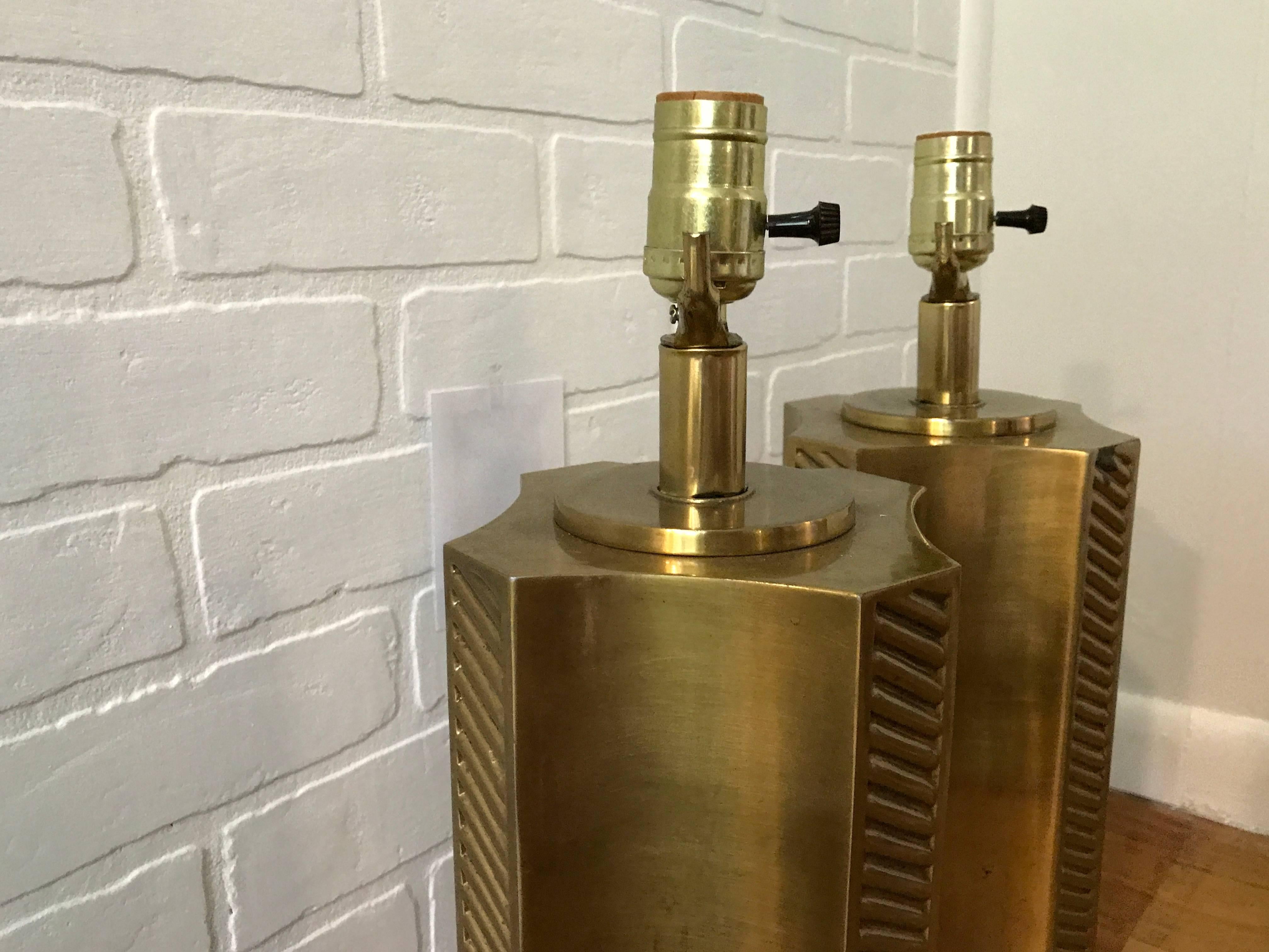 1960s Italian Brass Column Lamps, Pair 2