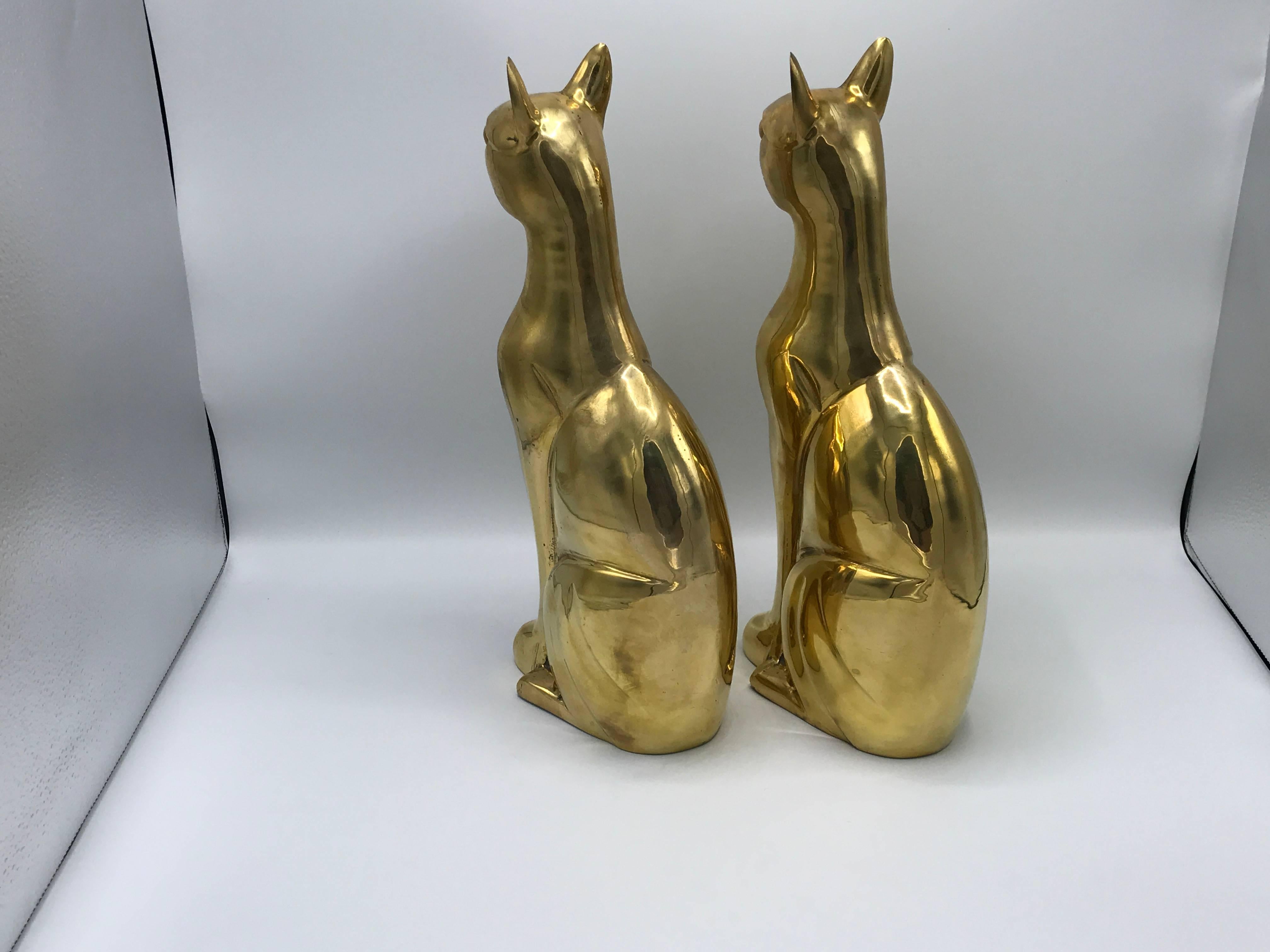Modern 1960s Italian Brass Cat Sculptures, Pair
