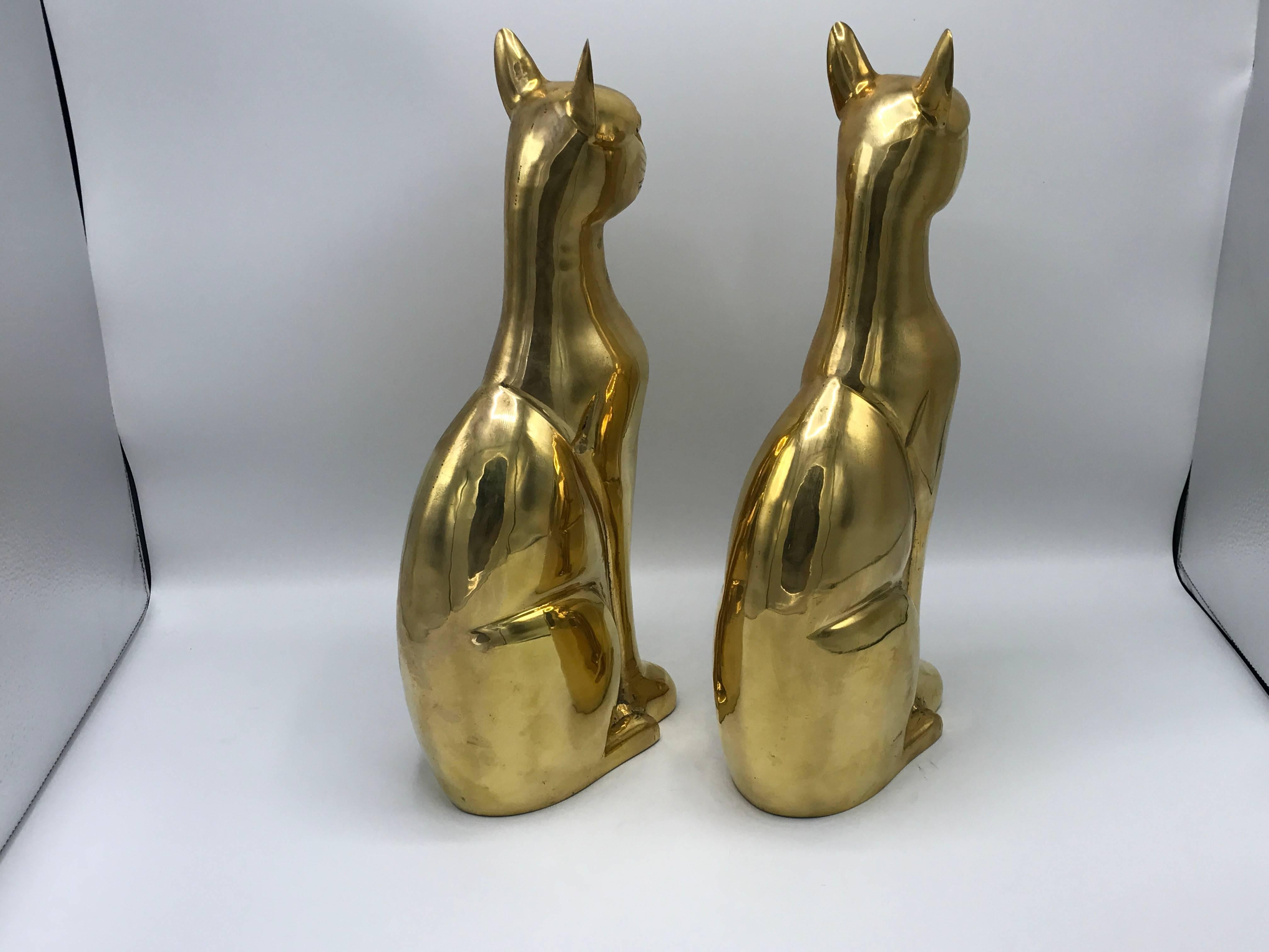 1960s Italian Brass Cat Sculptures, Pair In Good Condition In Richmond, VA