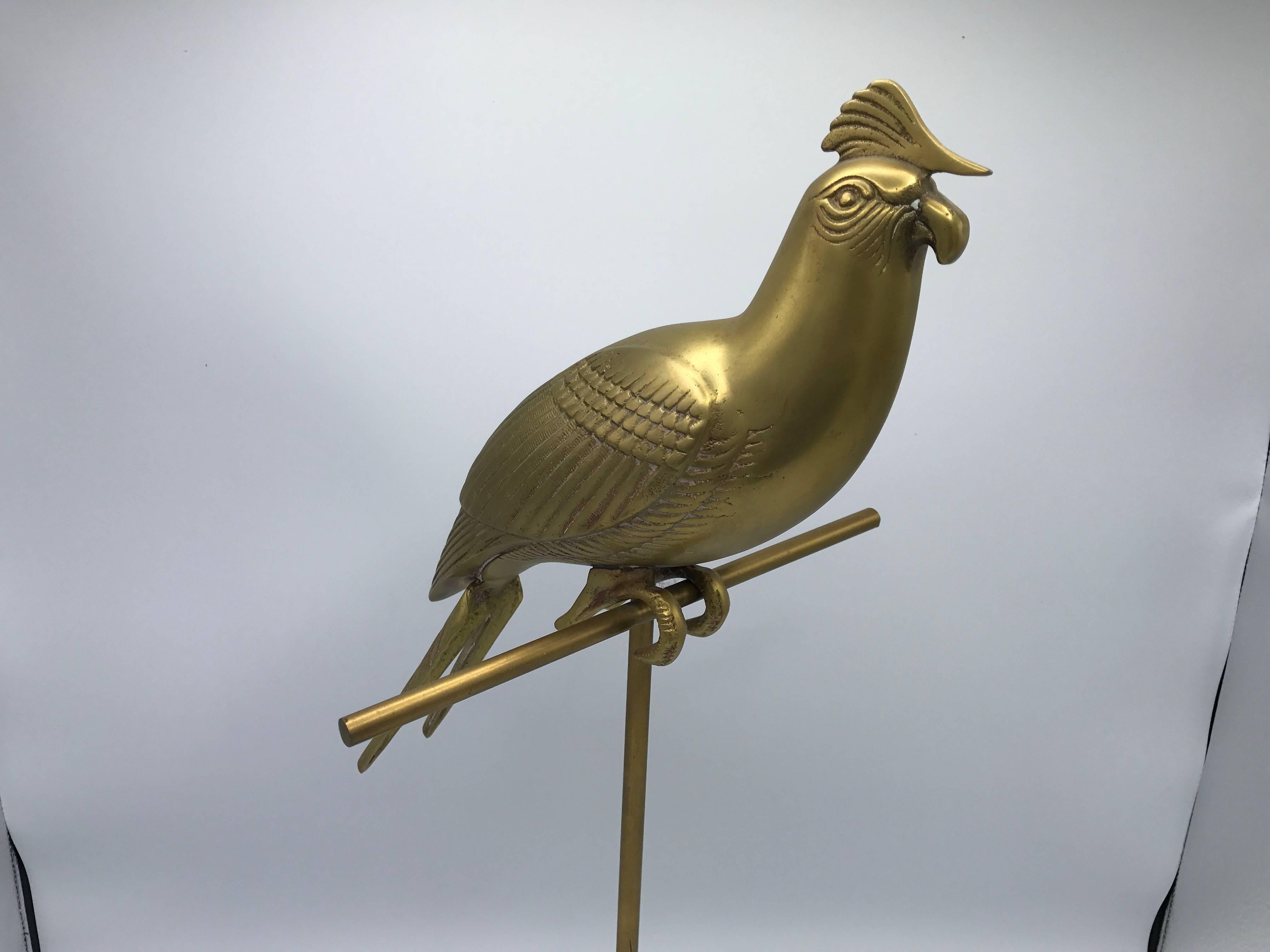 1960s Sergio Bustamante Style Brass Cockatiel Bird Sculpture on Perch In Excellent Condition In Richmond, VA