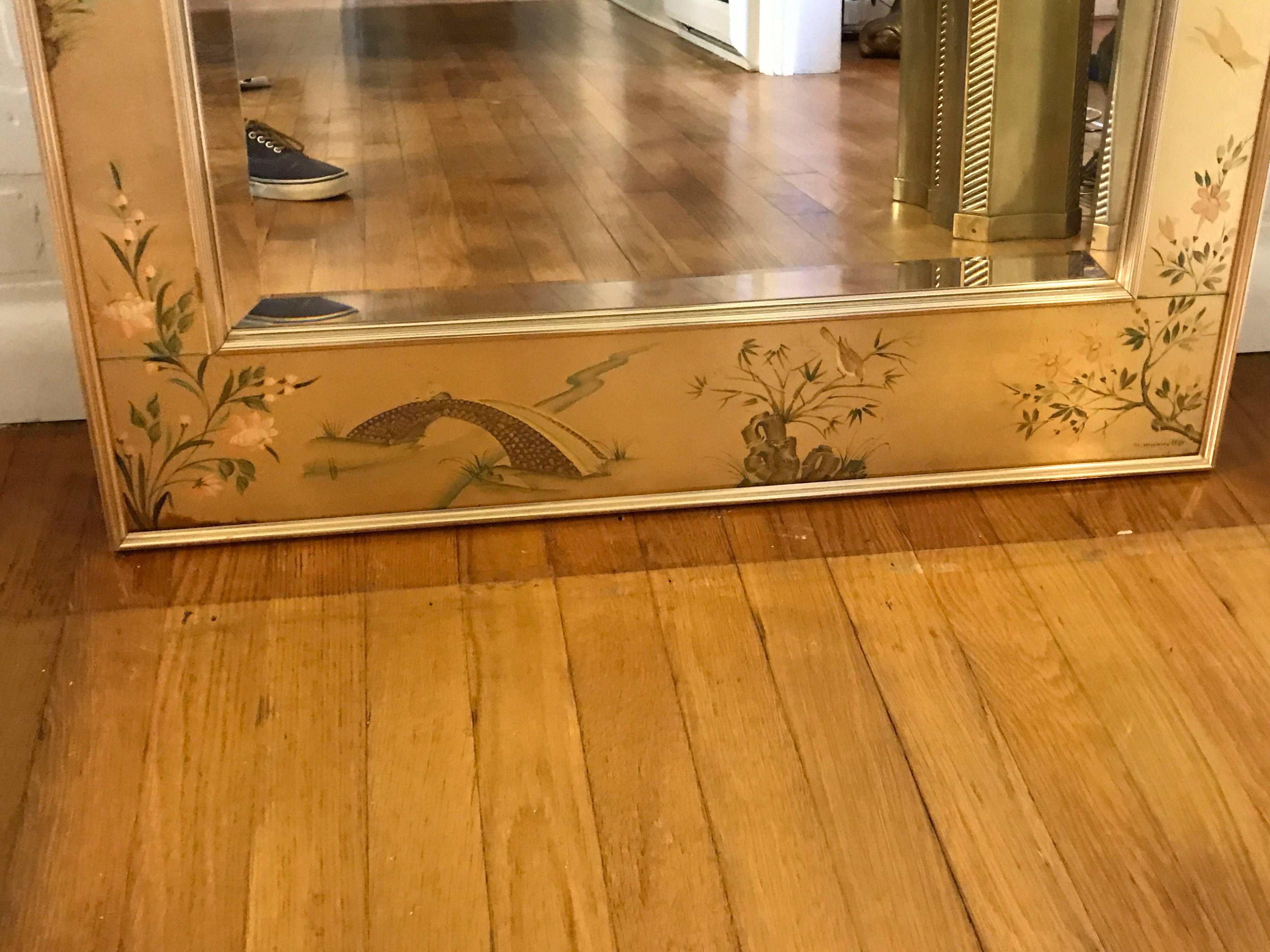 20th Century 1980s LaBarge Gold Chinoiserie Mirror with Brass Frame, Pair