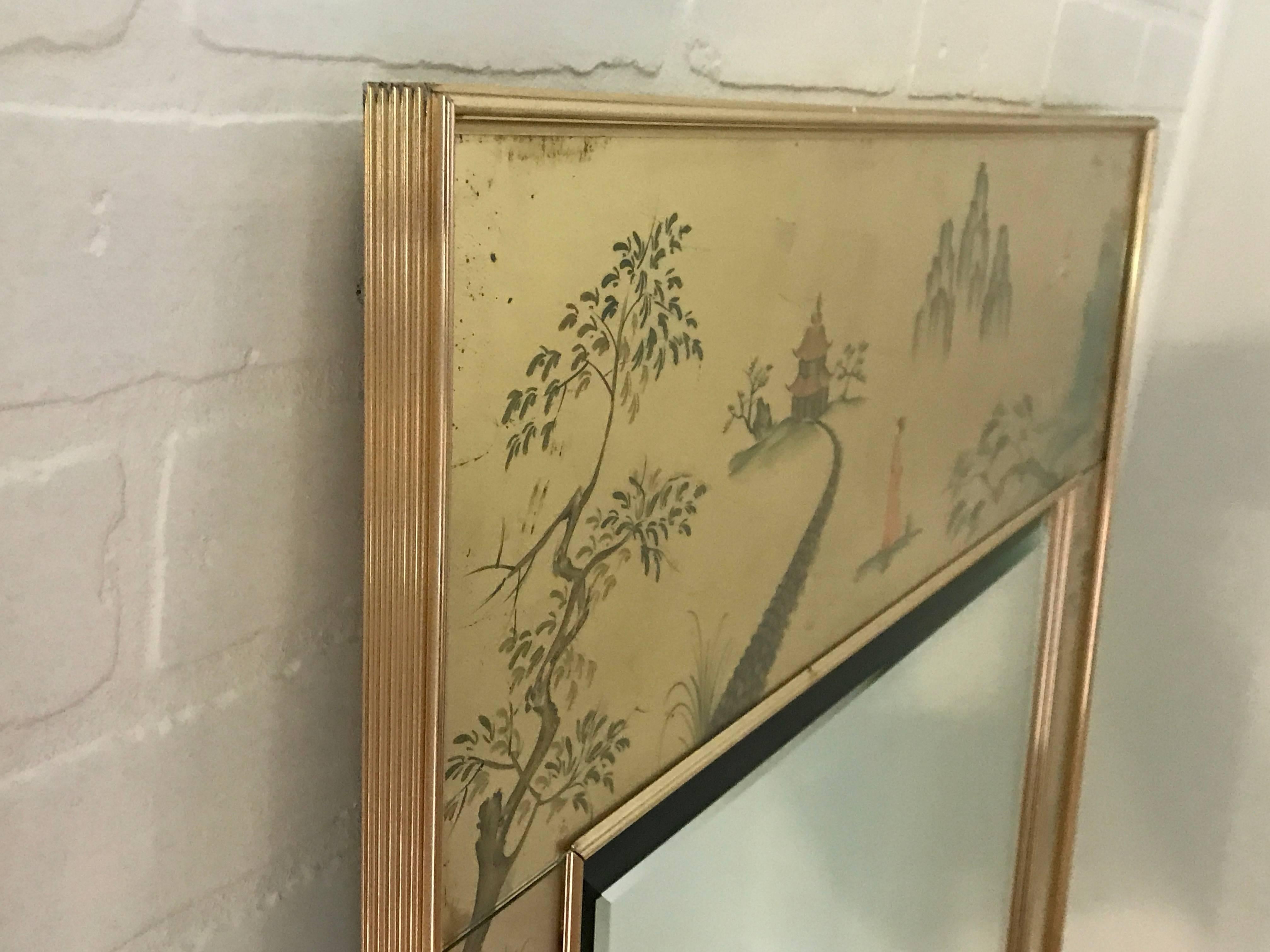 Steel 1980s LaBarge Gold Chinoiserie Mirror with Brass Frame, Pair