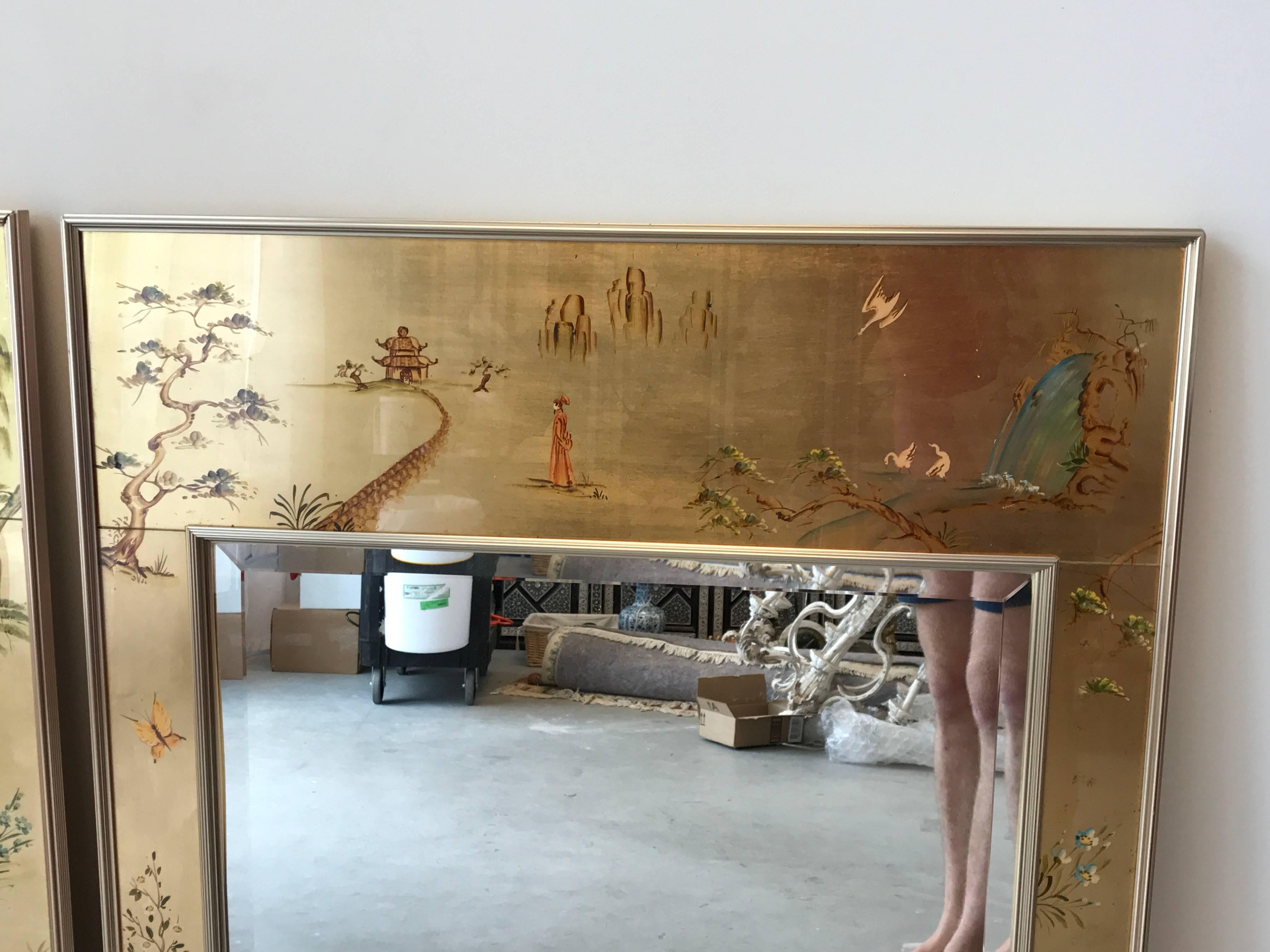 1980s LaBarge Gold Chinoiserie Mirror with Brass Frame, Pair 2