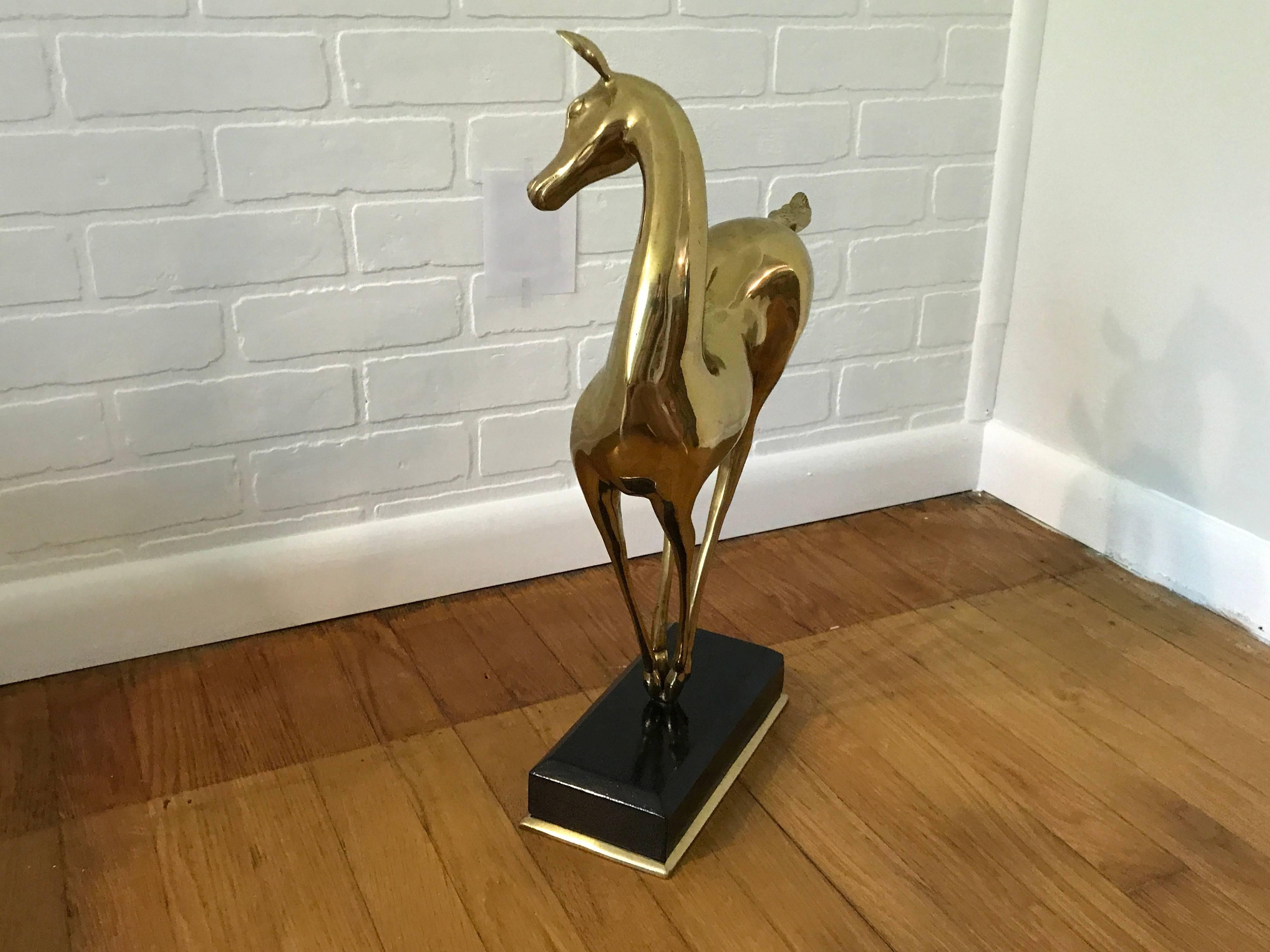20th Century 1960s Italian Brass Deer Sculpture on Lacquered Stand