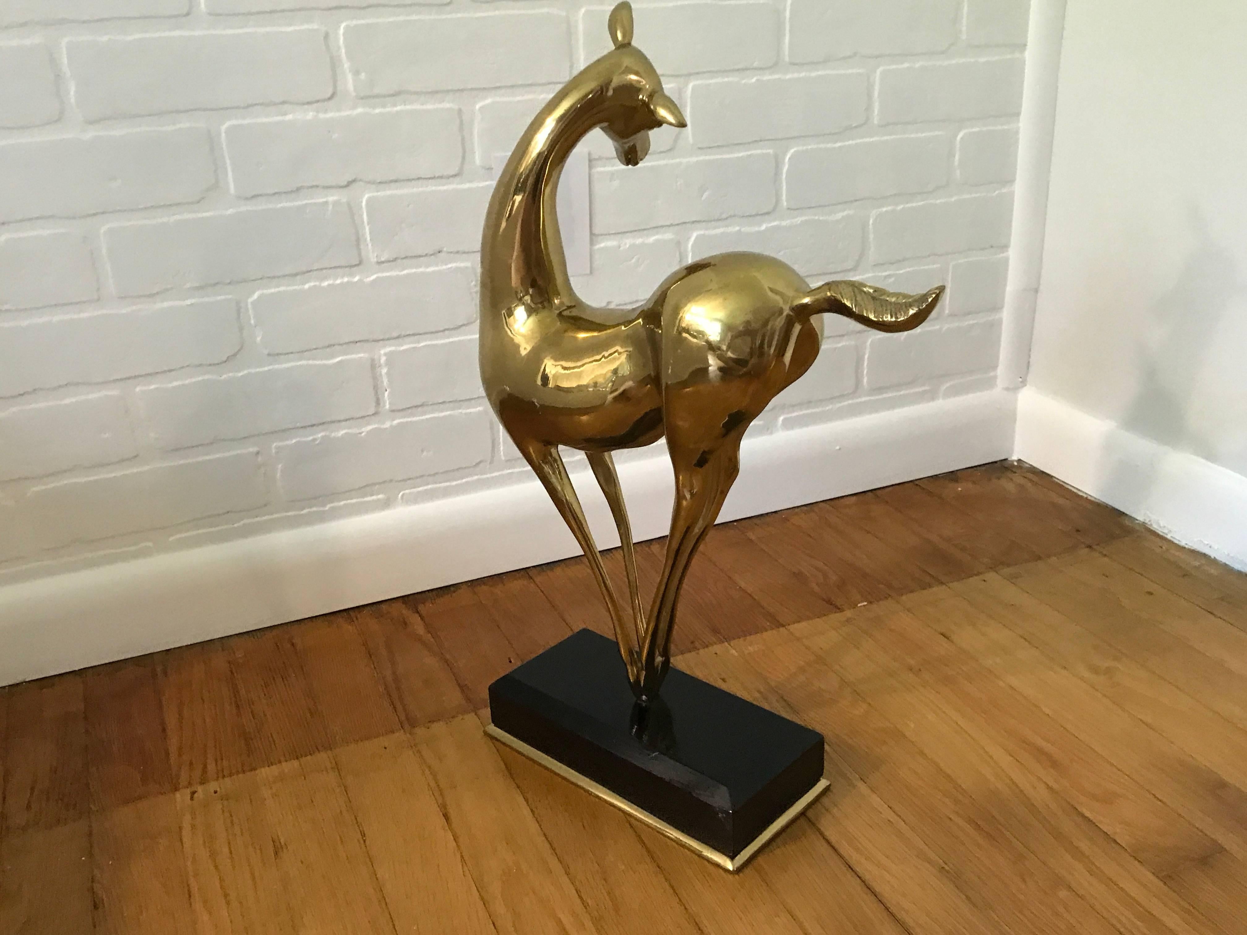 1960s Italian Brass Deer Sculpture on Lacquered Stand 1