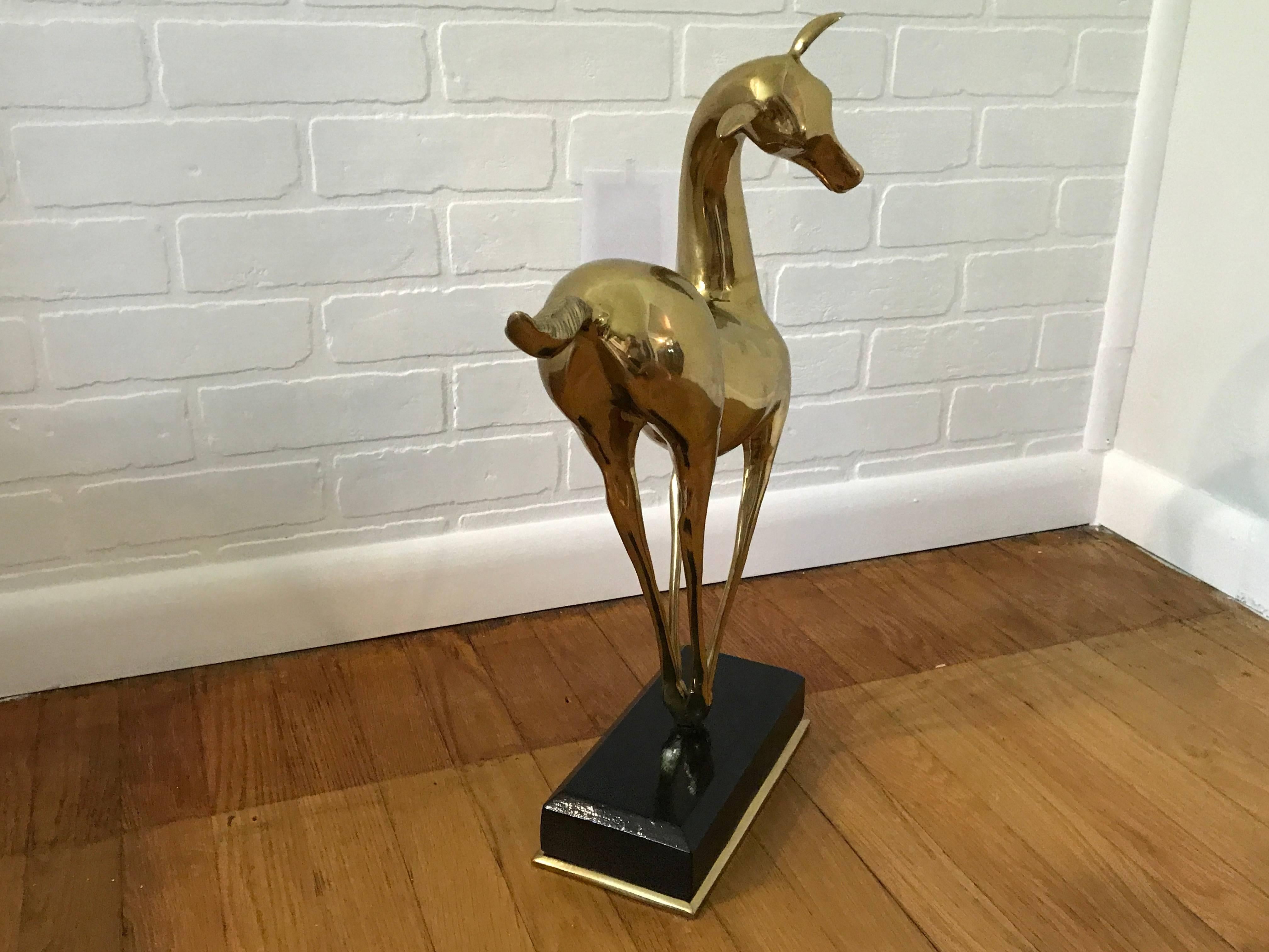 1960s Italian Brass Deer Sculpture on Lacquered Stand 2