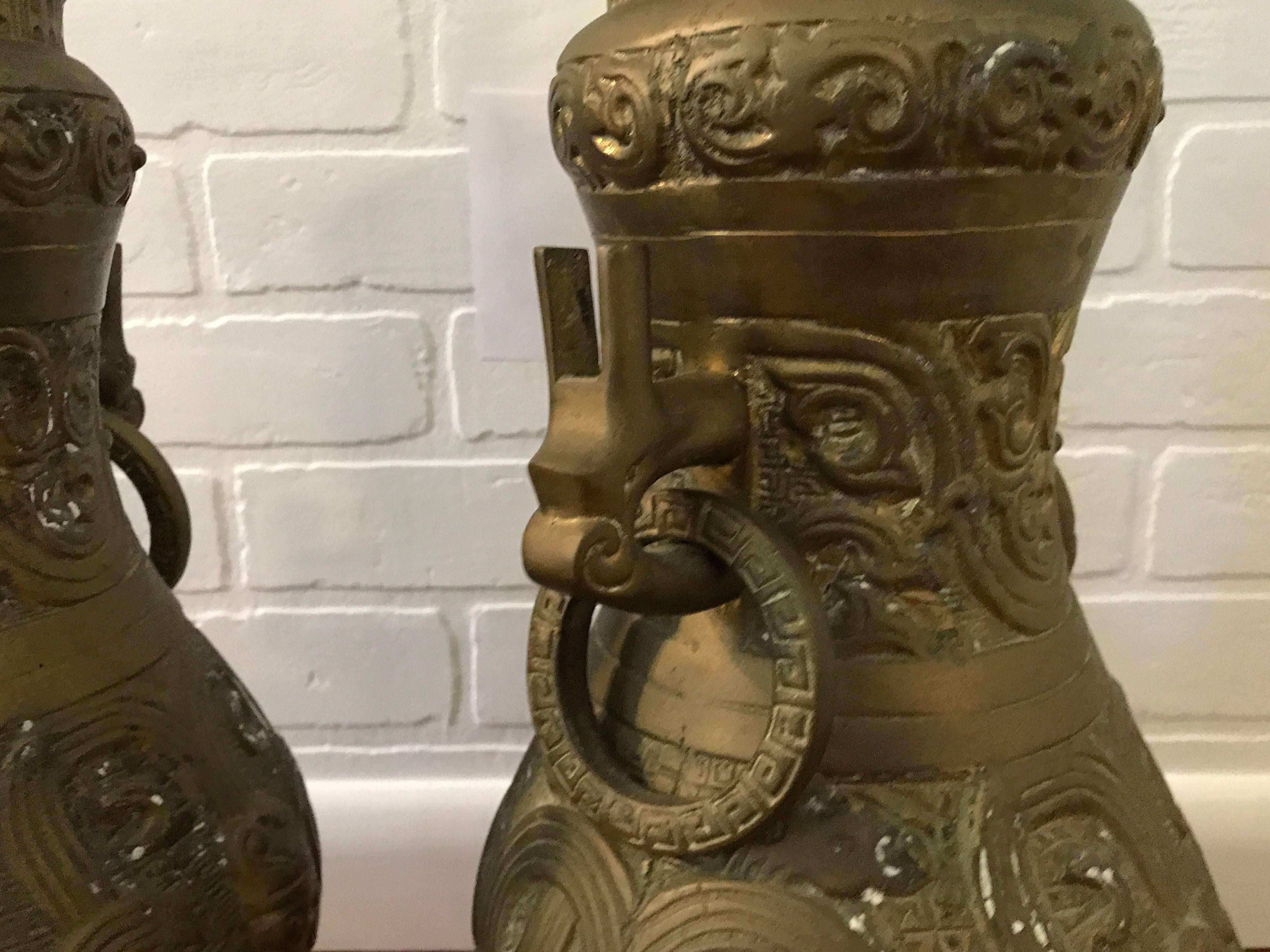 1970s James Mont Style Bronze Asian Lamps, Pair 2