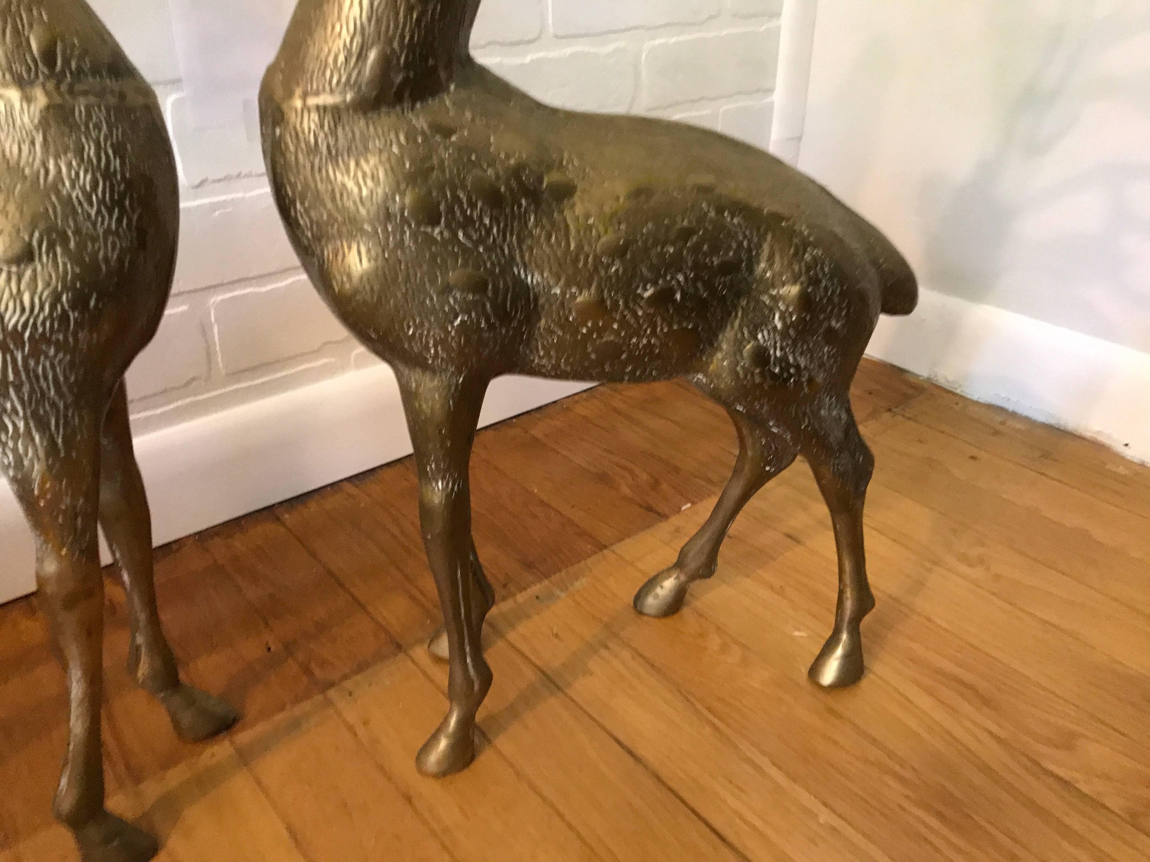 1960s Large Brass Deer Sculptures, Pair In Excellent Condition In Richmond, VA