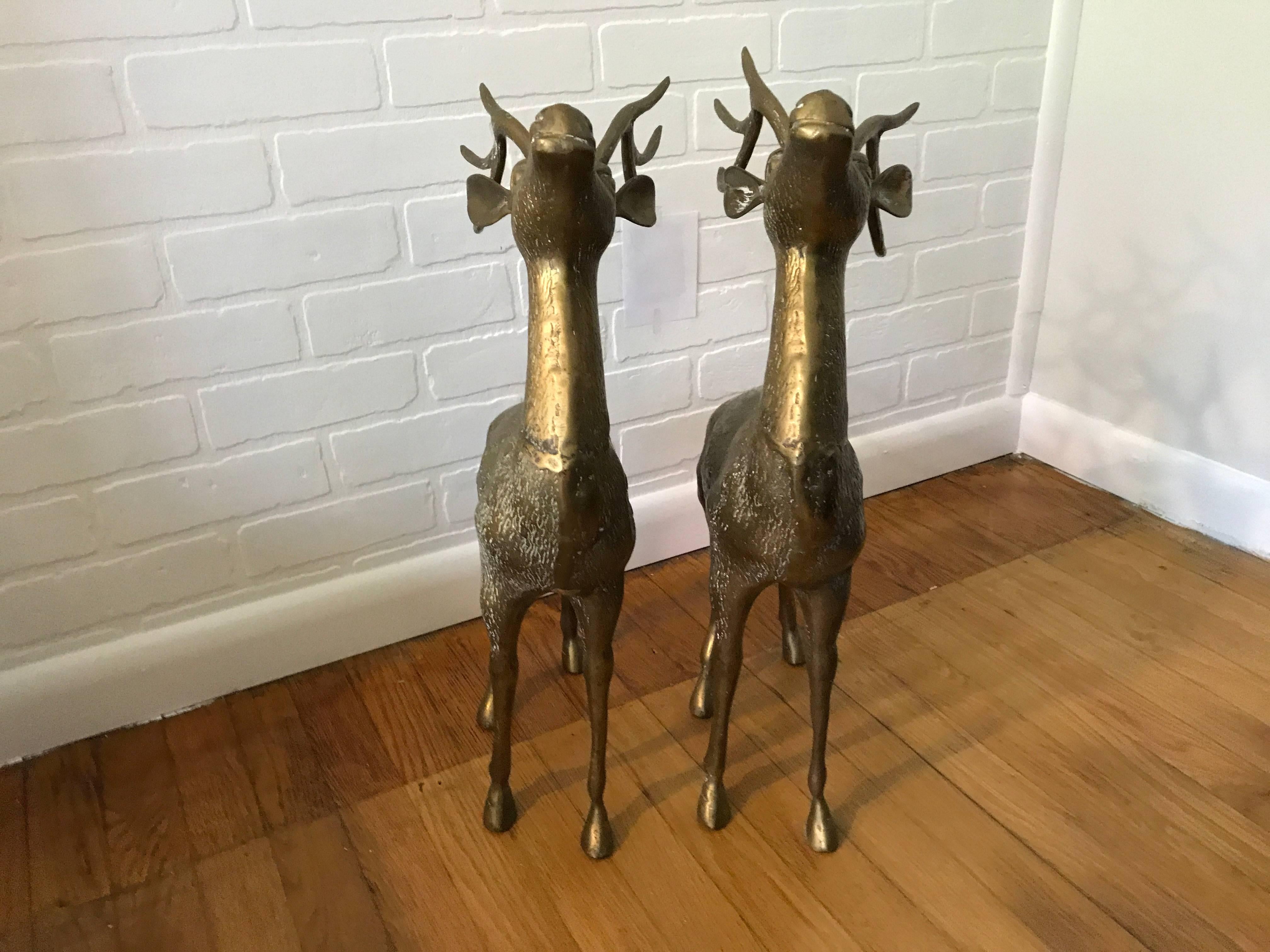 1960s Large Brass Deer Sculptures, Pair 1