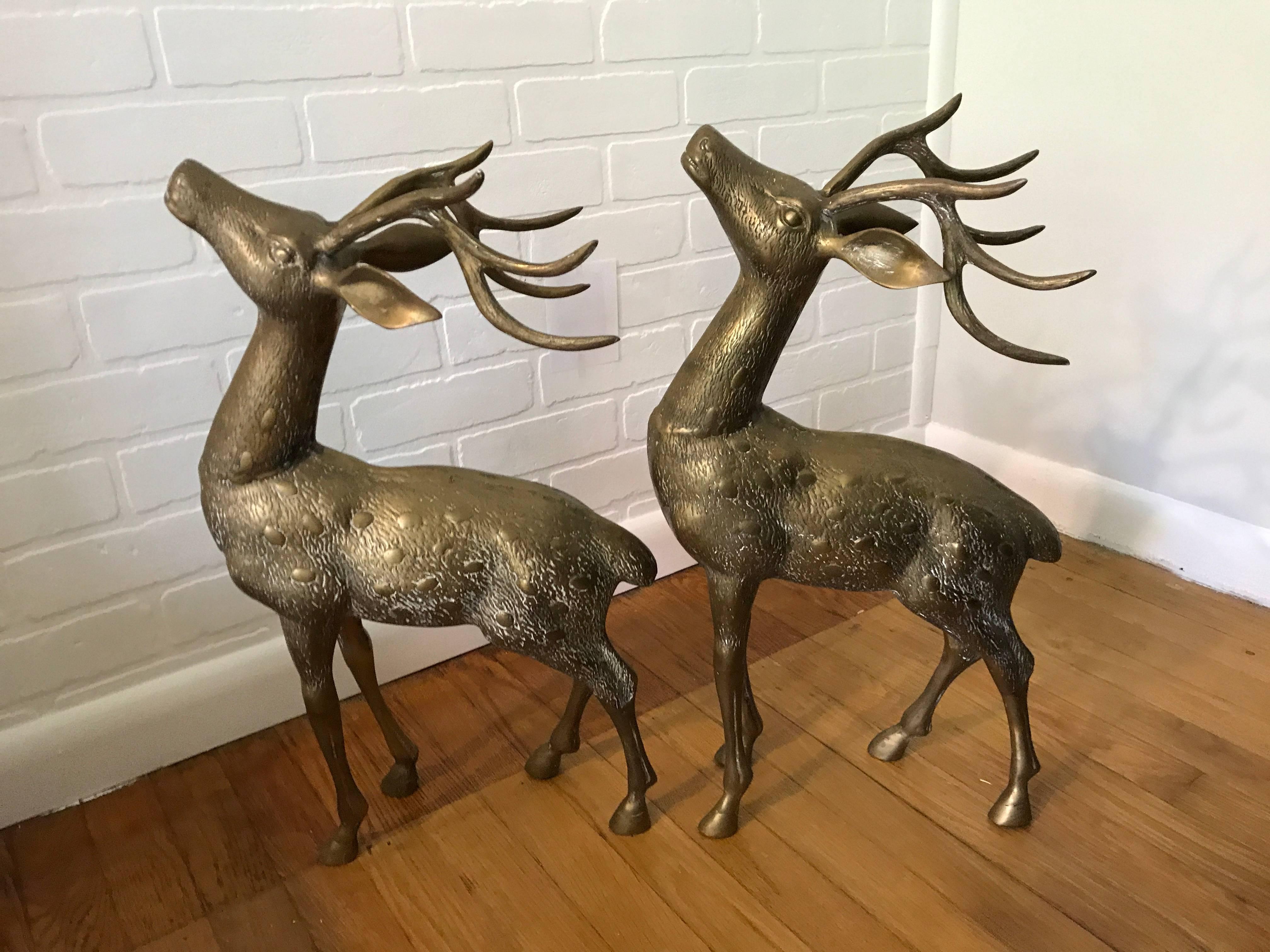 20th Century 1960s Large Brass Deer Sculptures, Pair