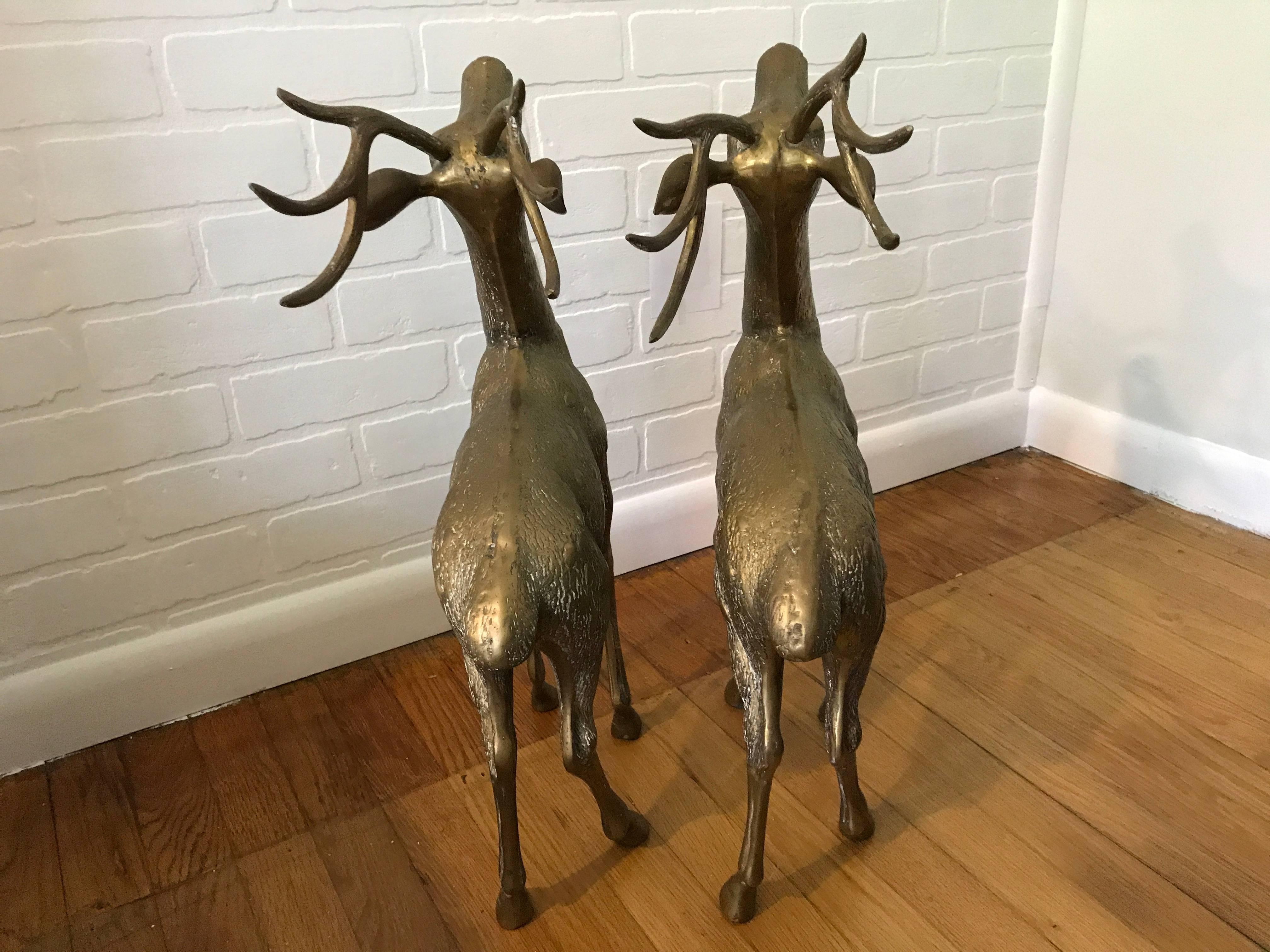 1960s Large Brass Deer Sculptures, Pair 2